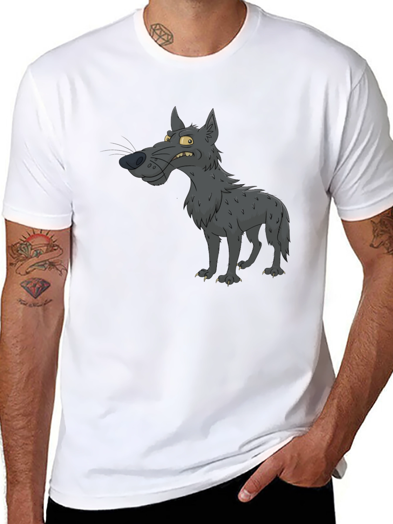 Cartoon Wolf Graphic Black T-Shirt