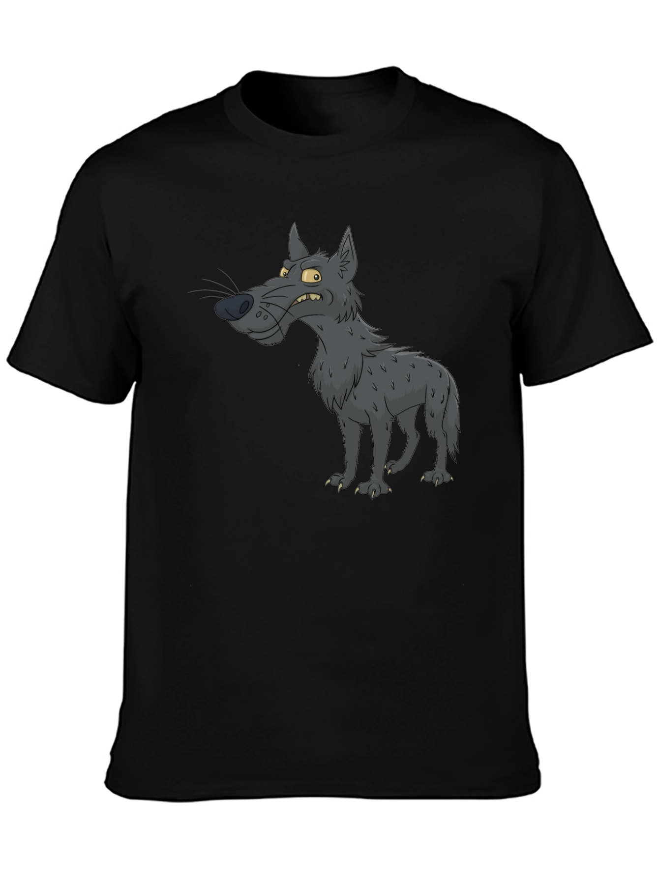 Cartoon Wolf Graphic Black T-Shirt