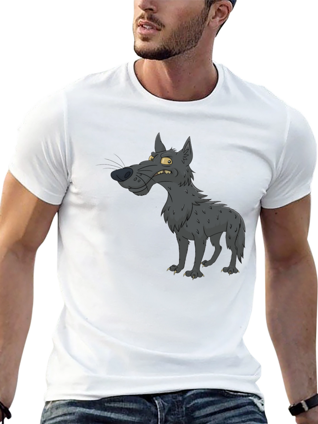 Cartoon Wolf Graphic Black T-Shirt