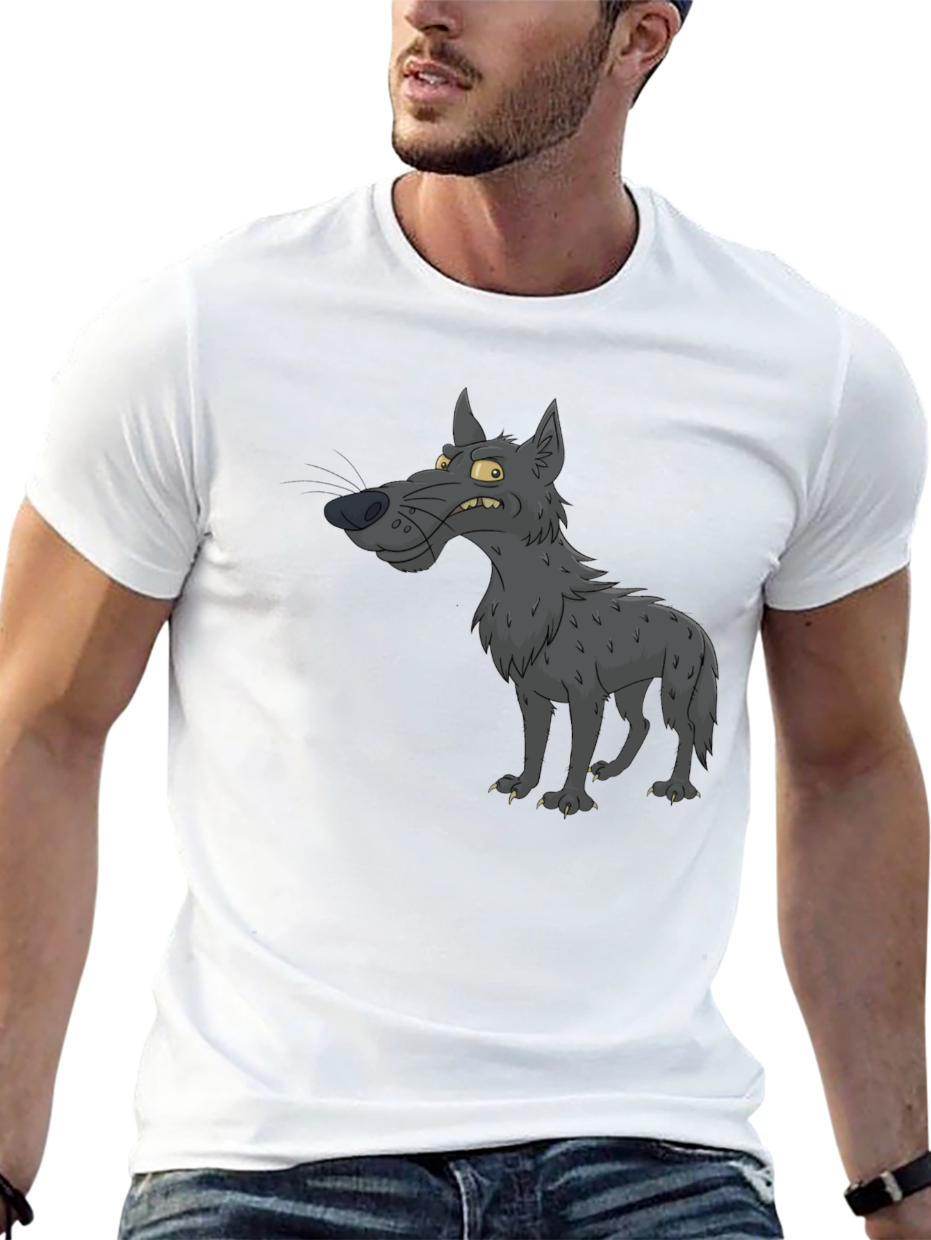 Cartoon Wolf Graphic Black T-Shirt