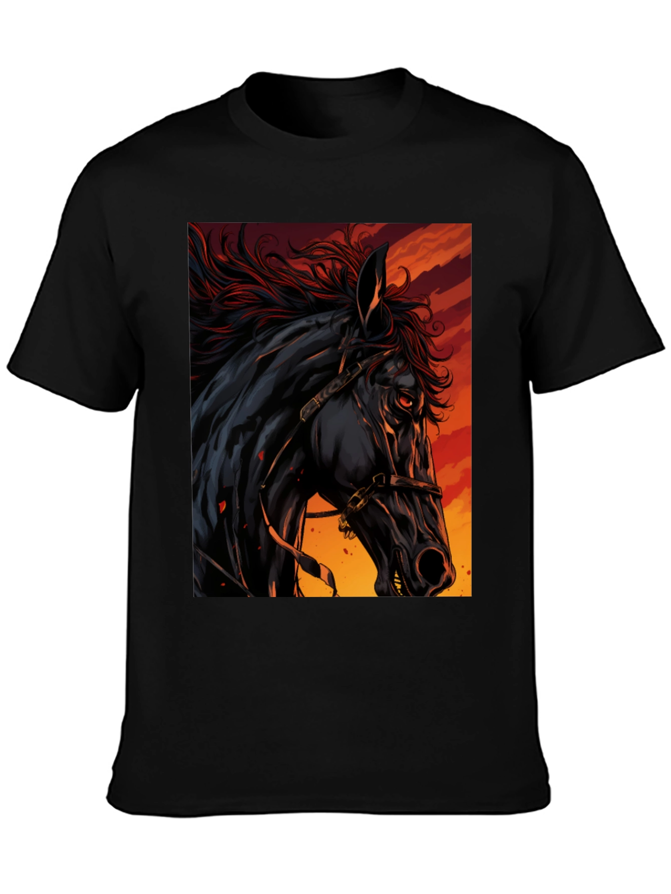 Black Horse Graphic Tee - Fiery Stallion Design