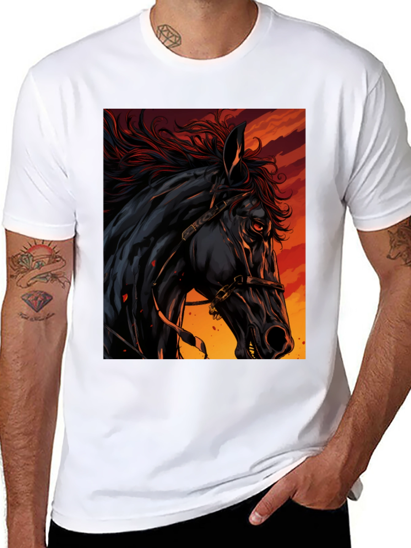 Black Horse Graphic Tee - Fiery Stallion Design
