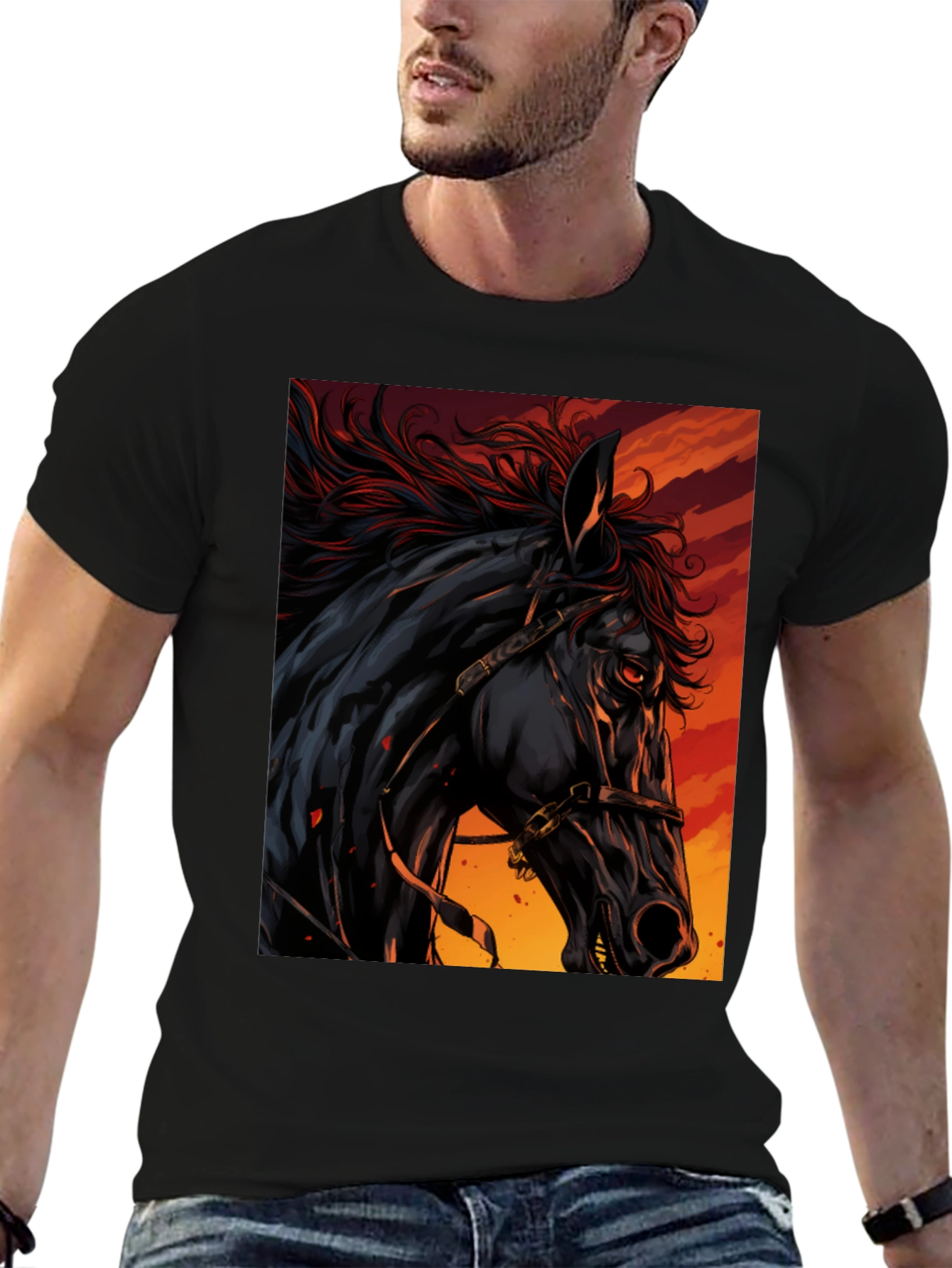 Black Horse Graphic Tee - Fiery Stallion Design
