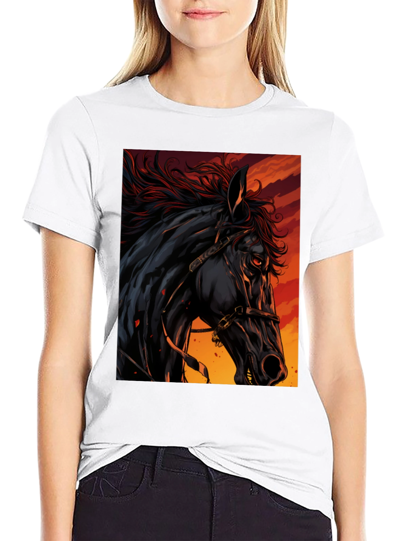 Black Horse Graphic Tee - Fiery Stallion Design