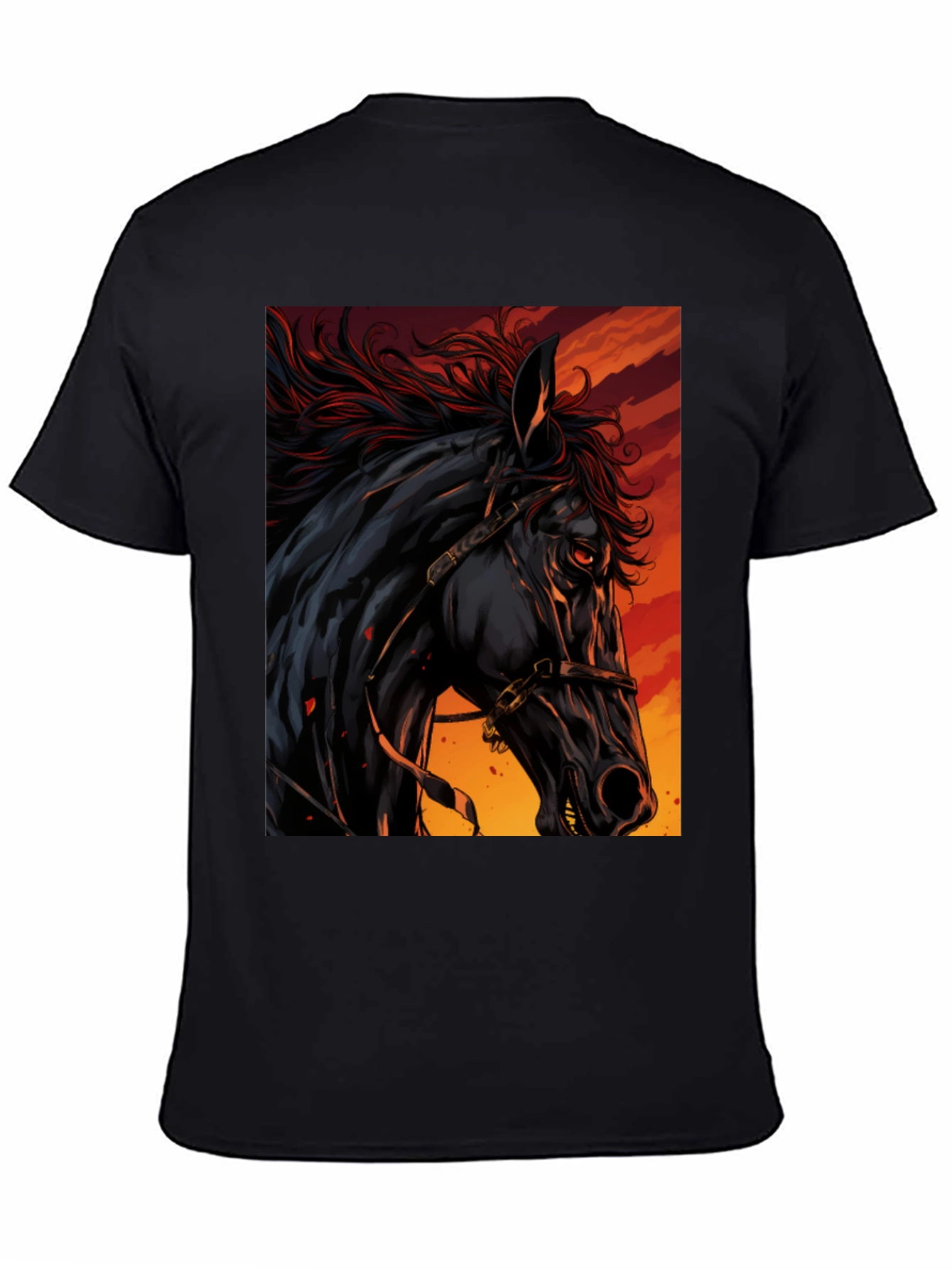 Black Horse Graphic Tee - Fiery Stallion Design