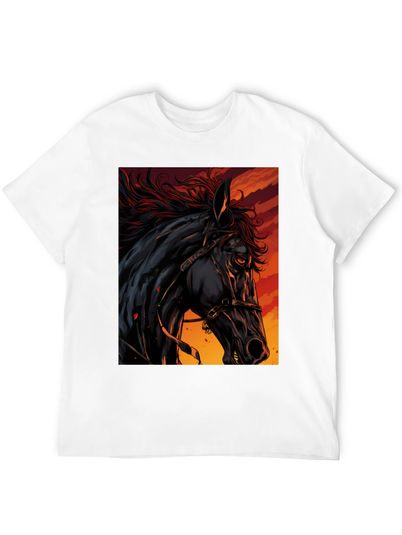 Black Horse Graphic Tee - Fiery Stallion Design