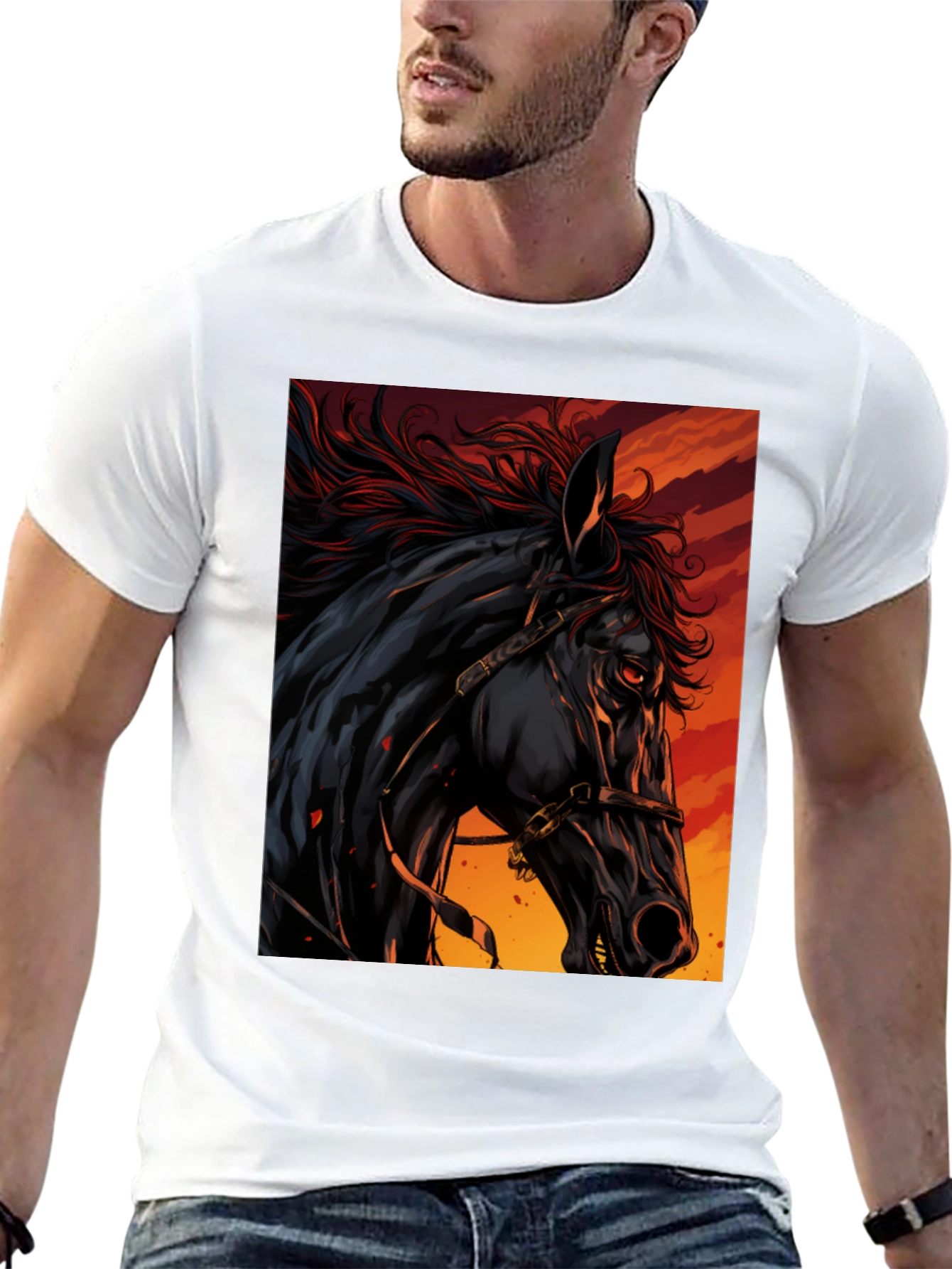 Black Horse Graphic Tee - Fiery Stallion Design