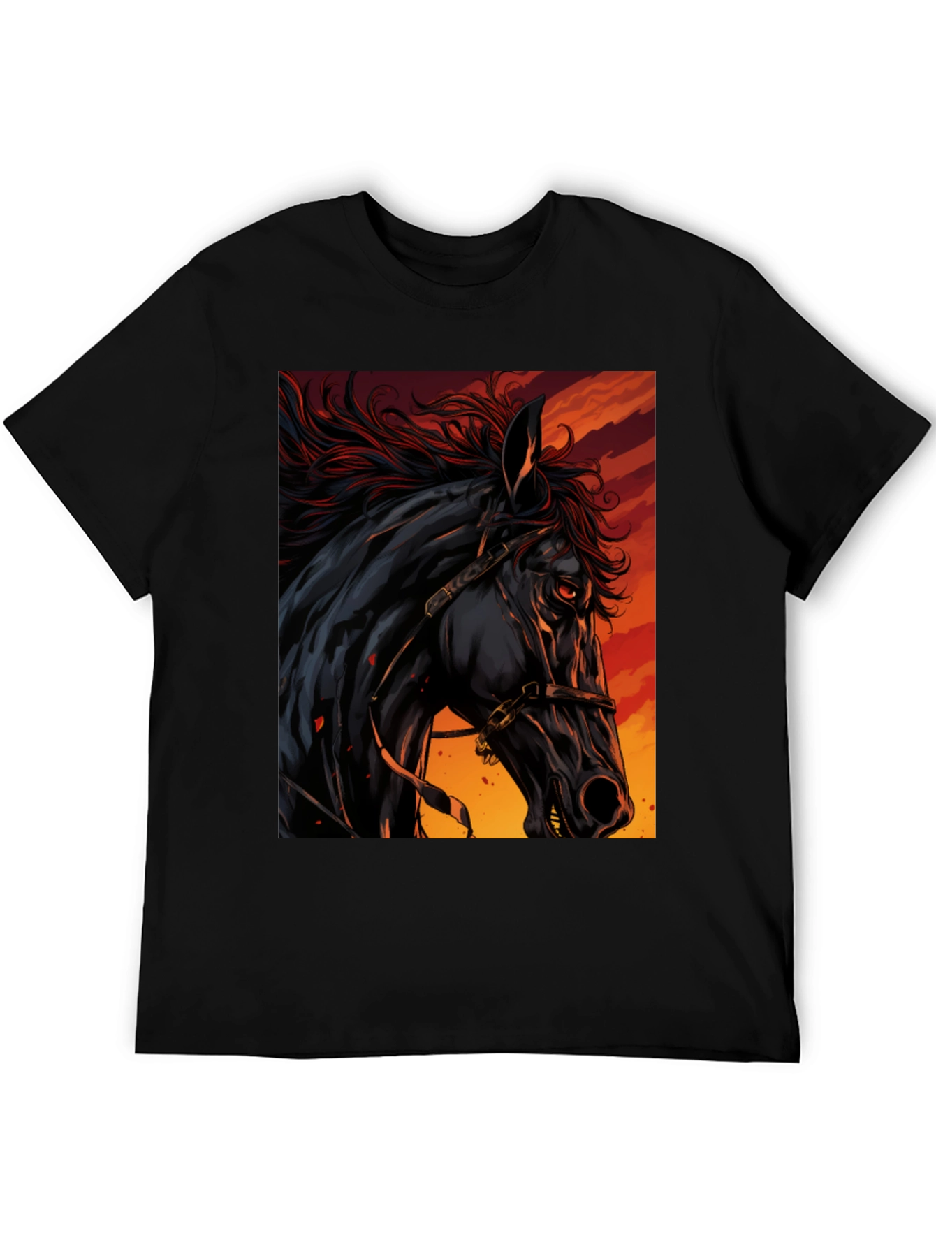 Black Horse Graphic Tee - Fiery Stallion Design