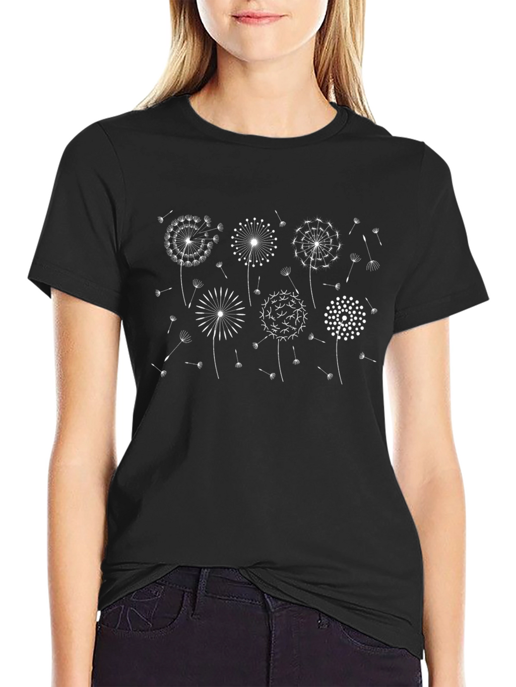 Dandelion Graphic Print Black T-Shirt