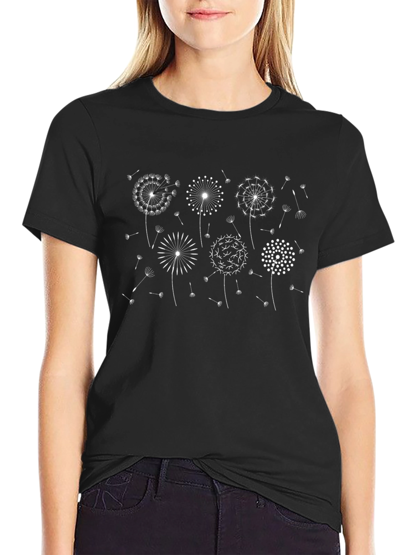 Dandelion Graphic Print Black T-Shirt