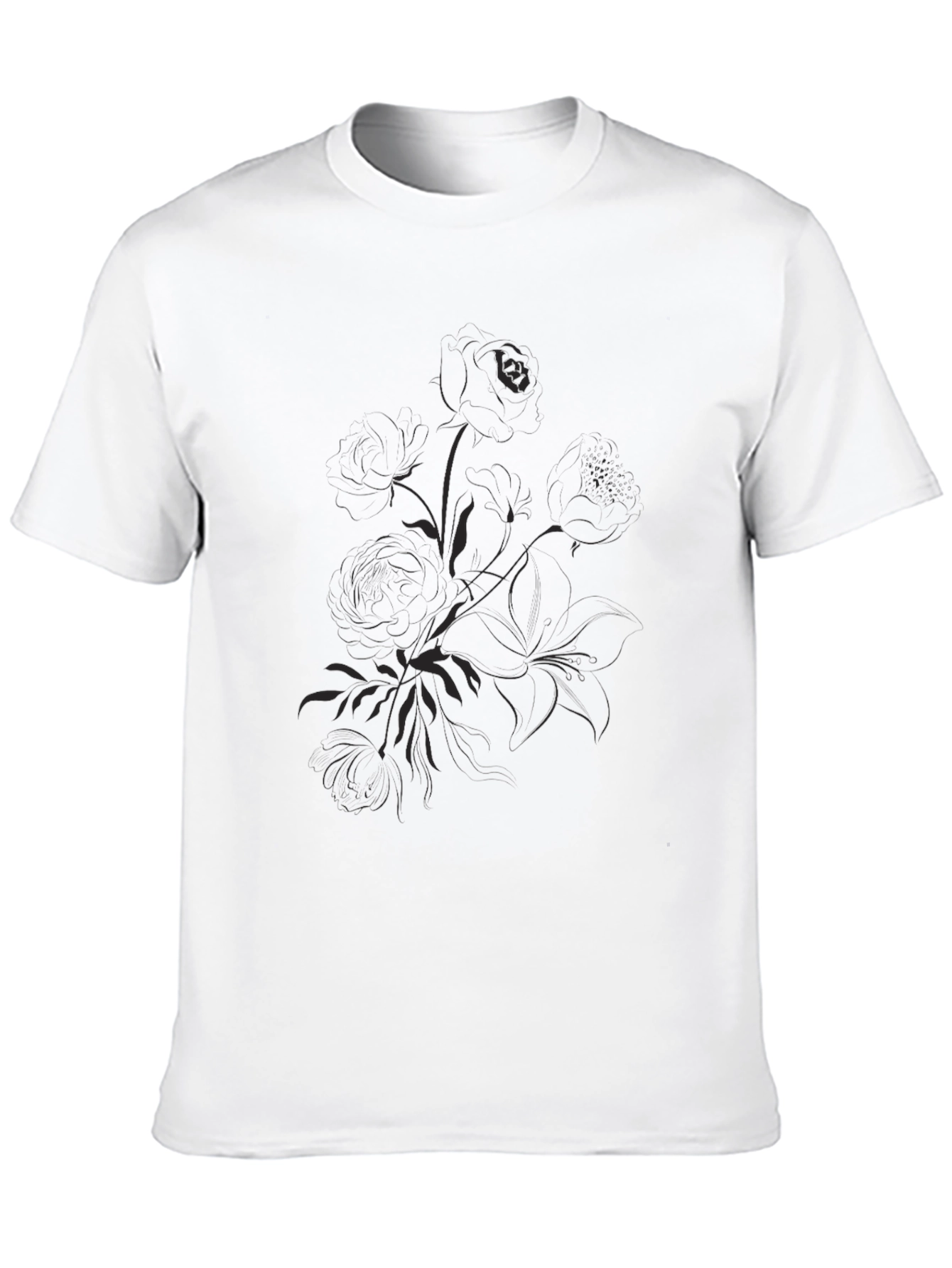 Black Graphic Tee - Floral Print Casual Shirt