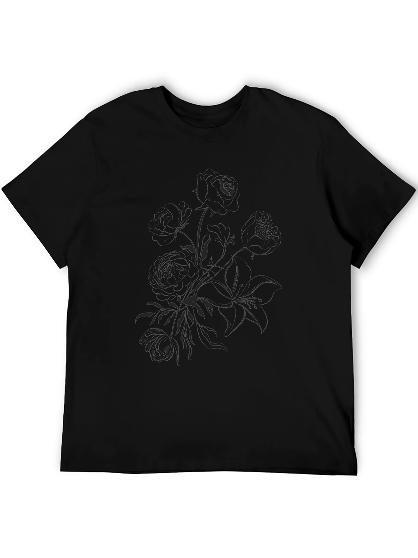 Black Graphic Tee - Floral Print Casual Shirt