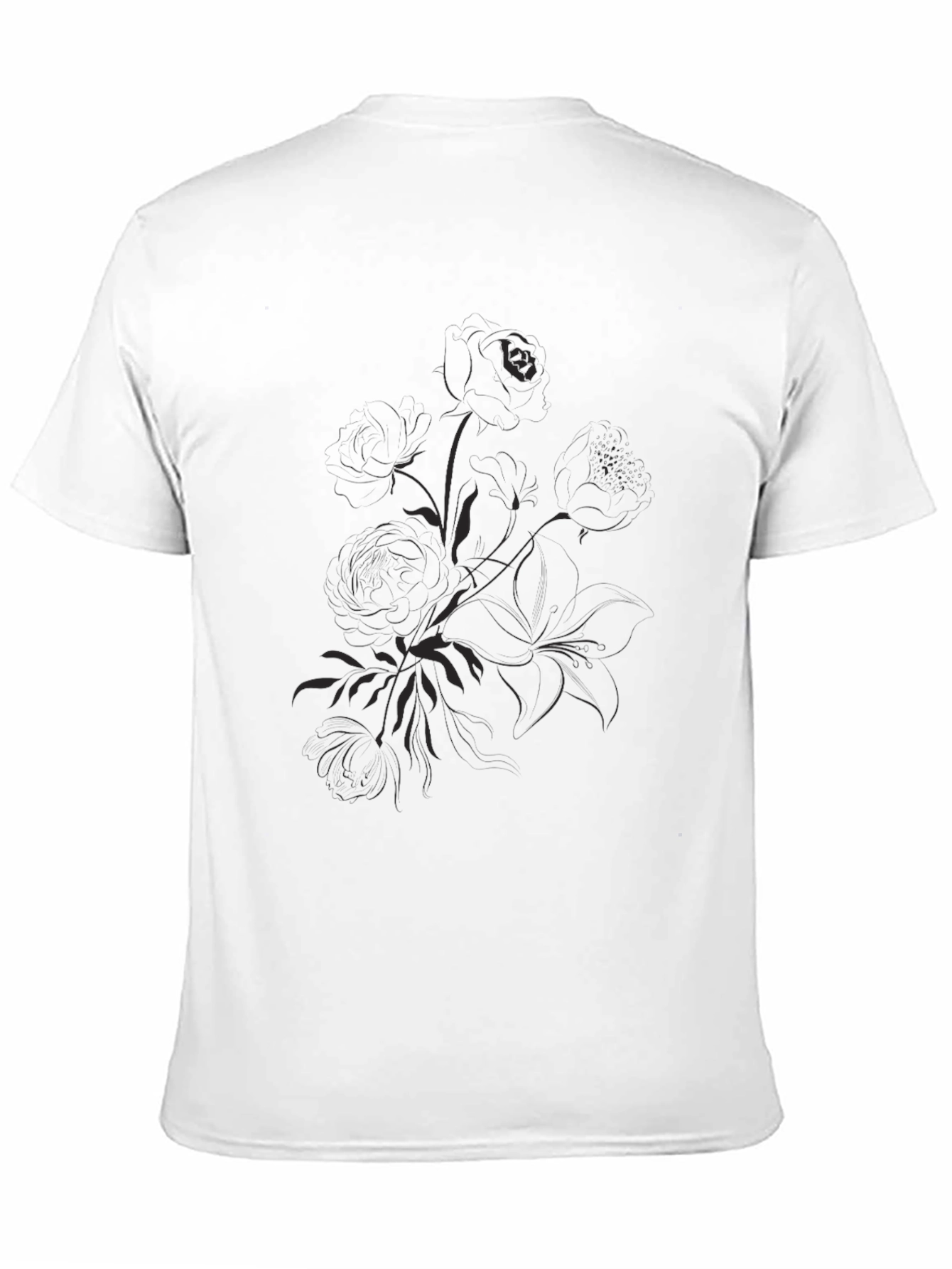 Black Graphic Tee - Floral Print Casual Shirt