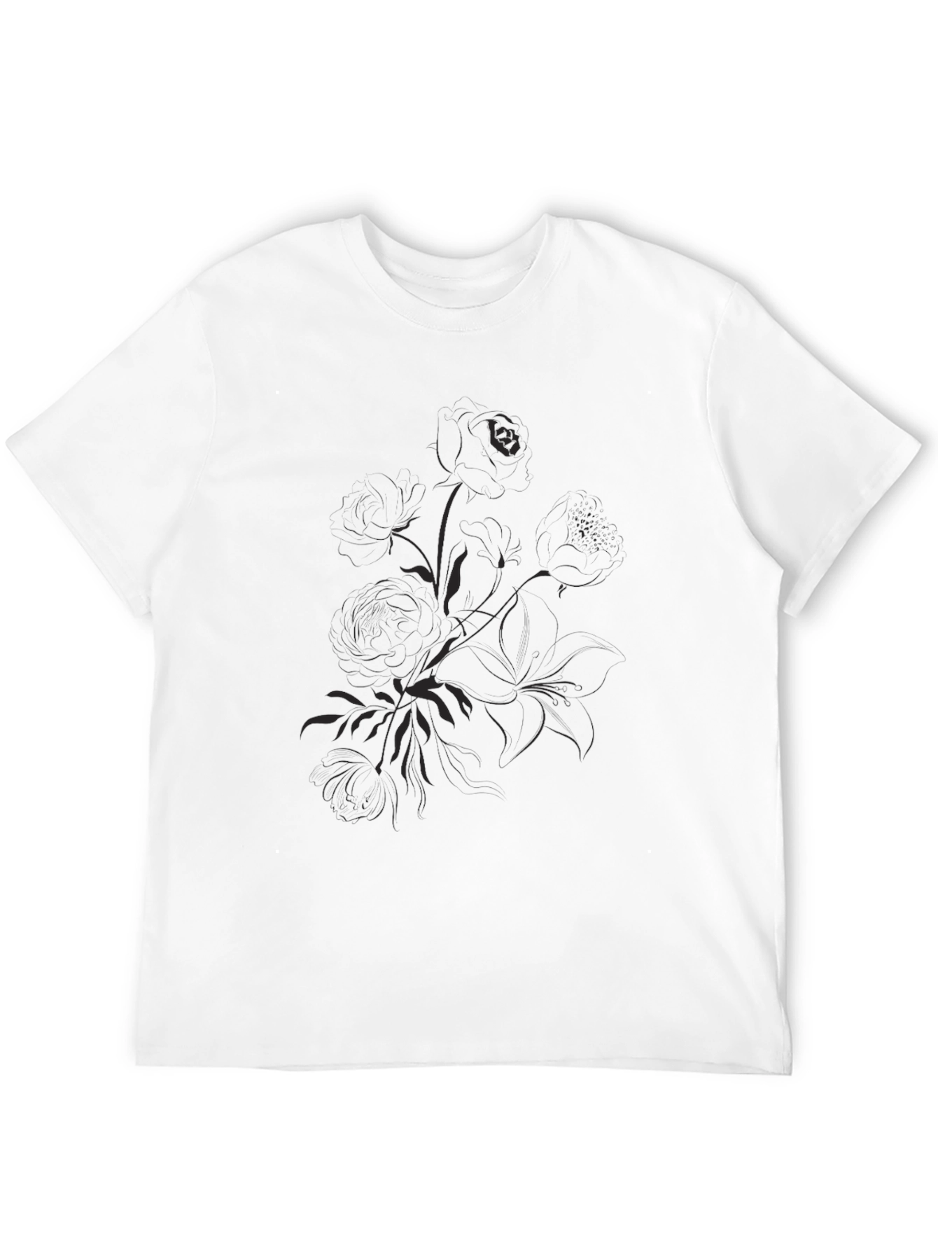 Black Graphic Tee - Floral Print Casual Shirt