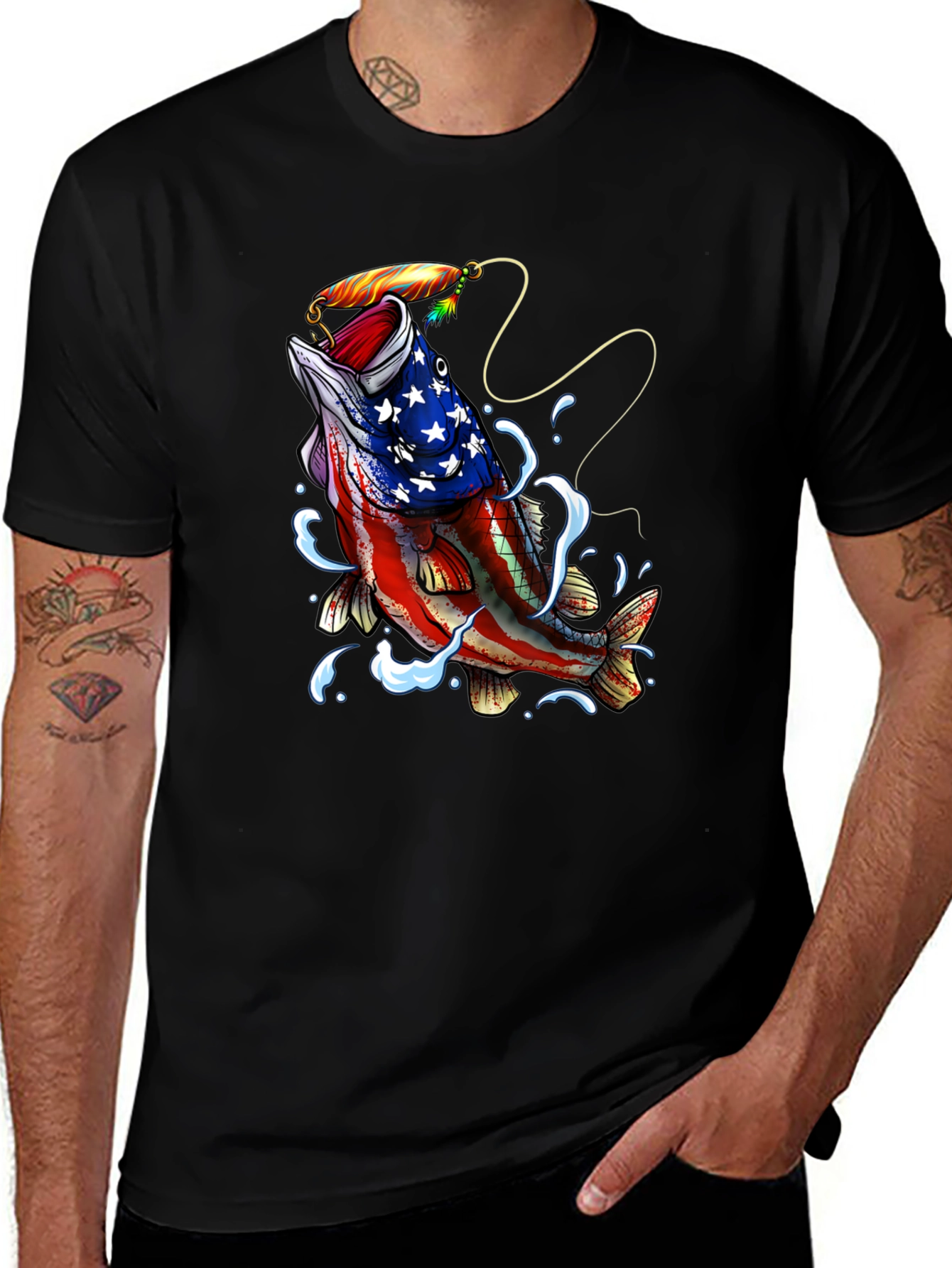 American Flag Bass Fishing Graphic T-Shirt