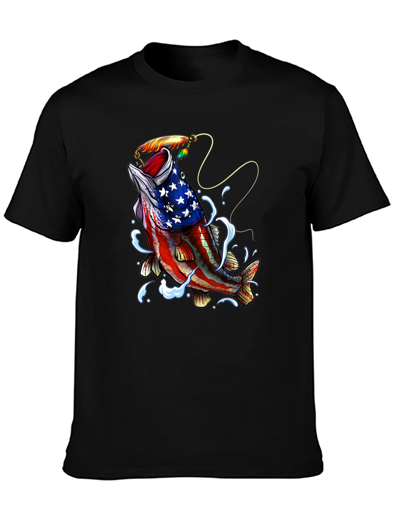 American Flag Bass Fishing Graphic T-Shirt