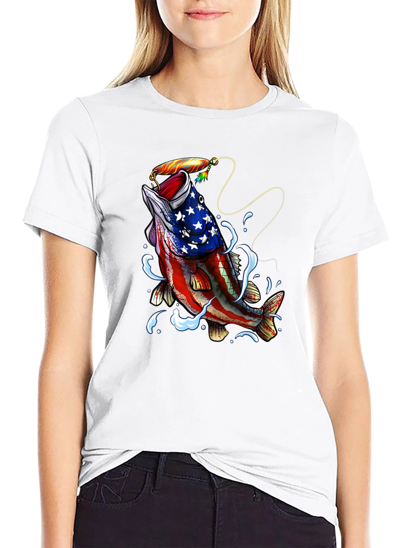 American Flag Bass Fishing Graphic T-Shirt