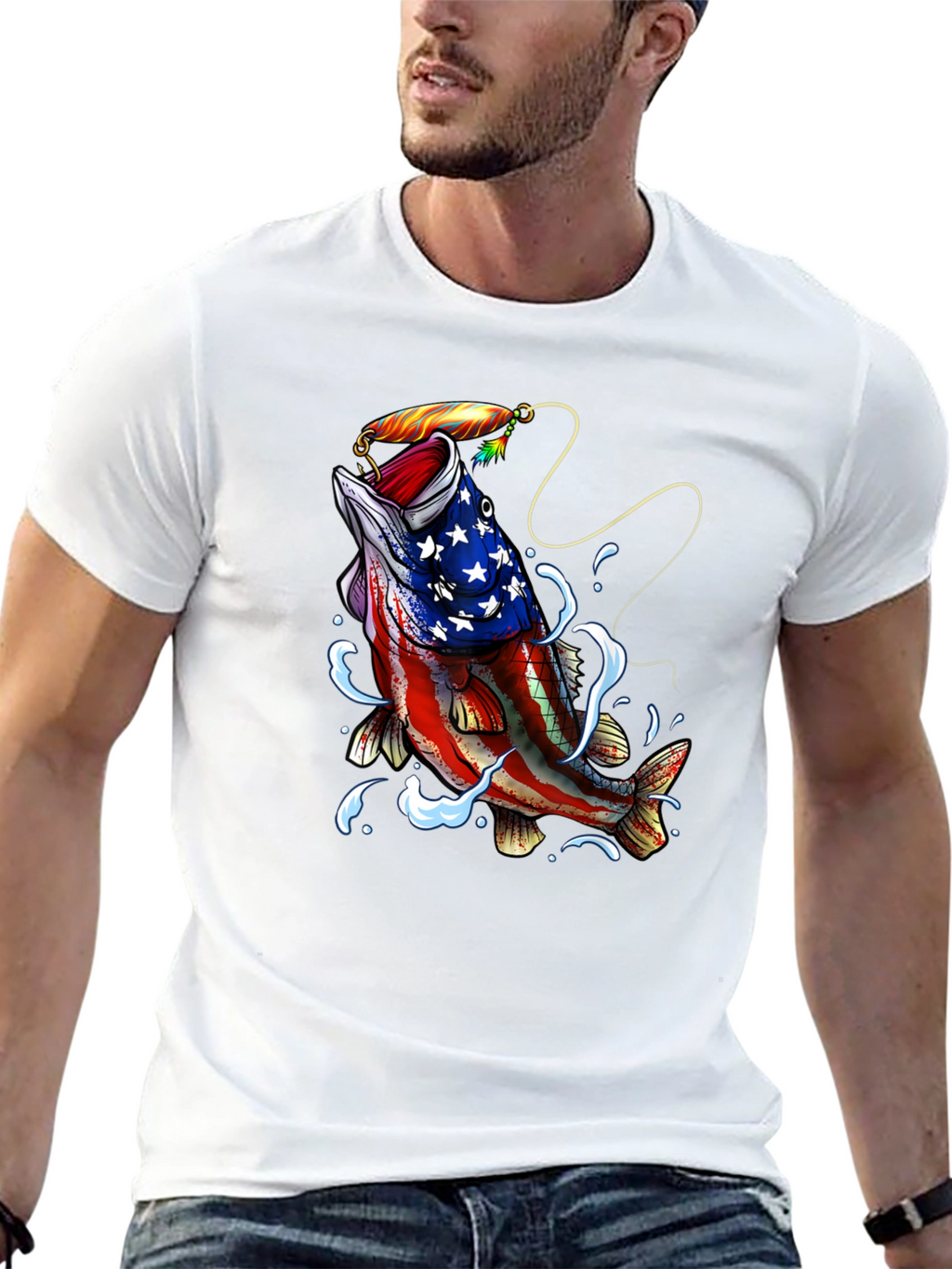 American Flag Bass Fishing Graphic T-Shirt