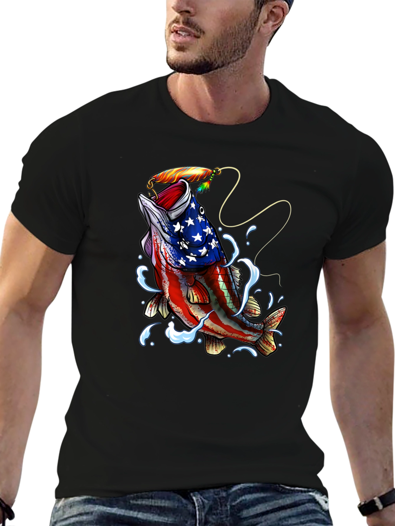 American Flag Bass Fishing Graphic T-Shirt