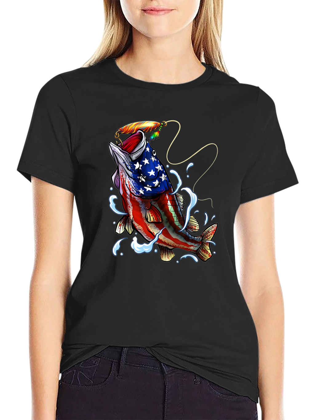 American Flag Bass Fishing Graphic T-Shirt
