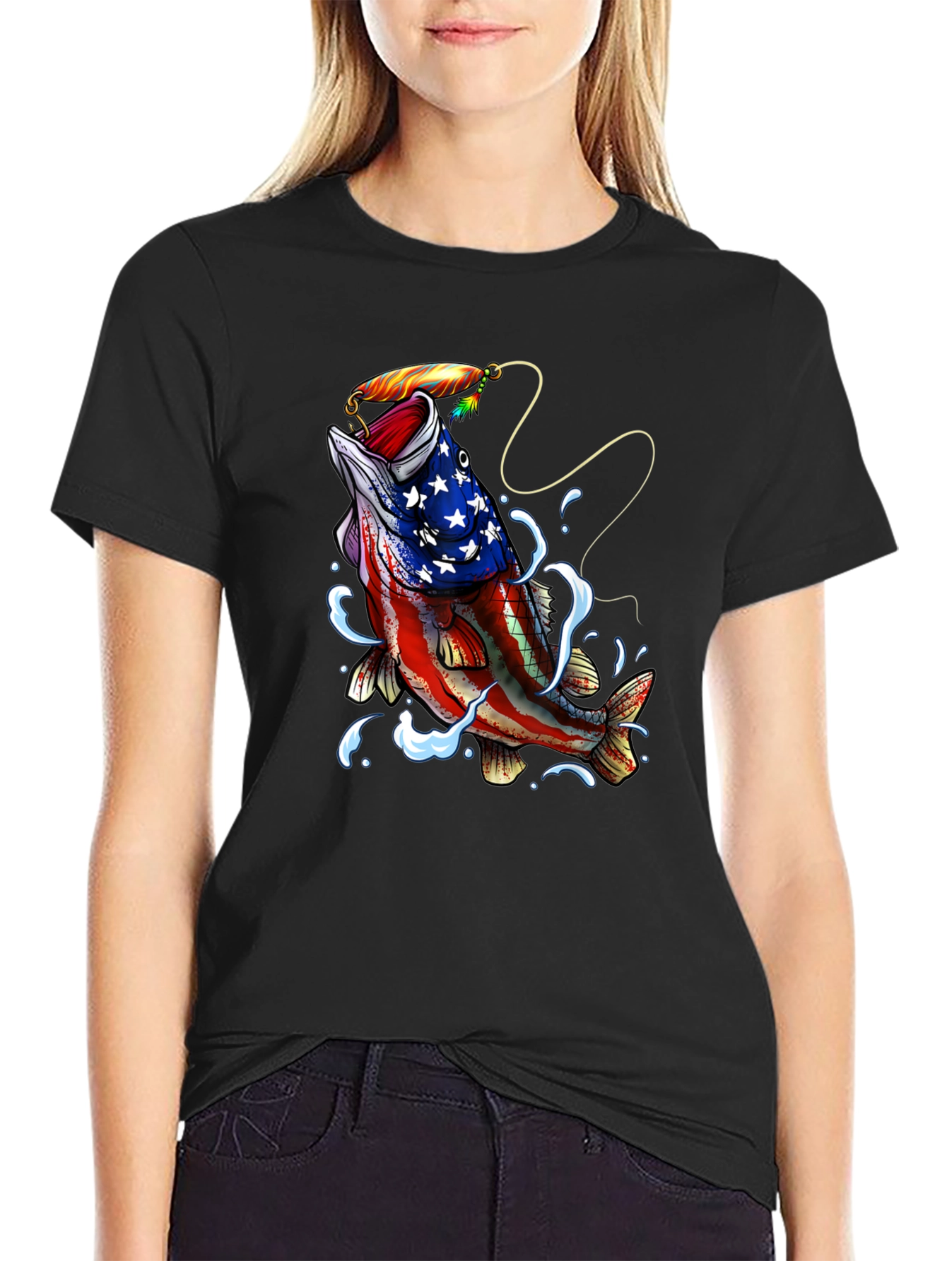 American Flag Bass Fishing Graphic T-Shirt