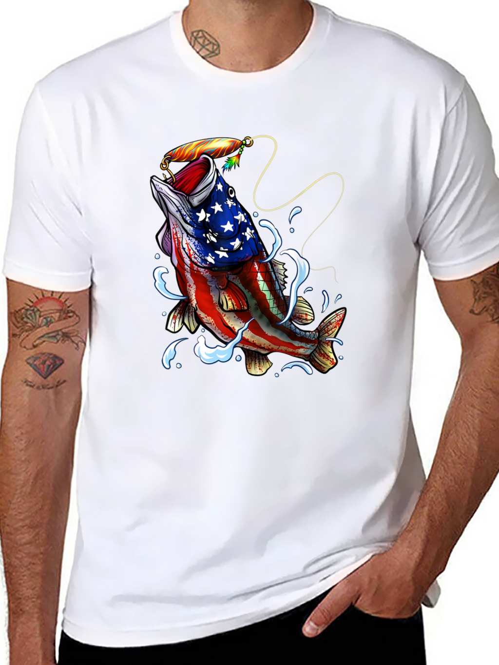 American Flag Bass Fishing Graphic T-Shirt