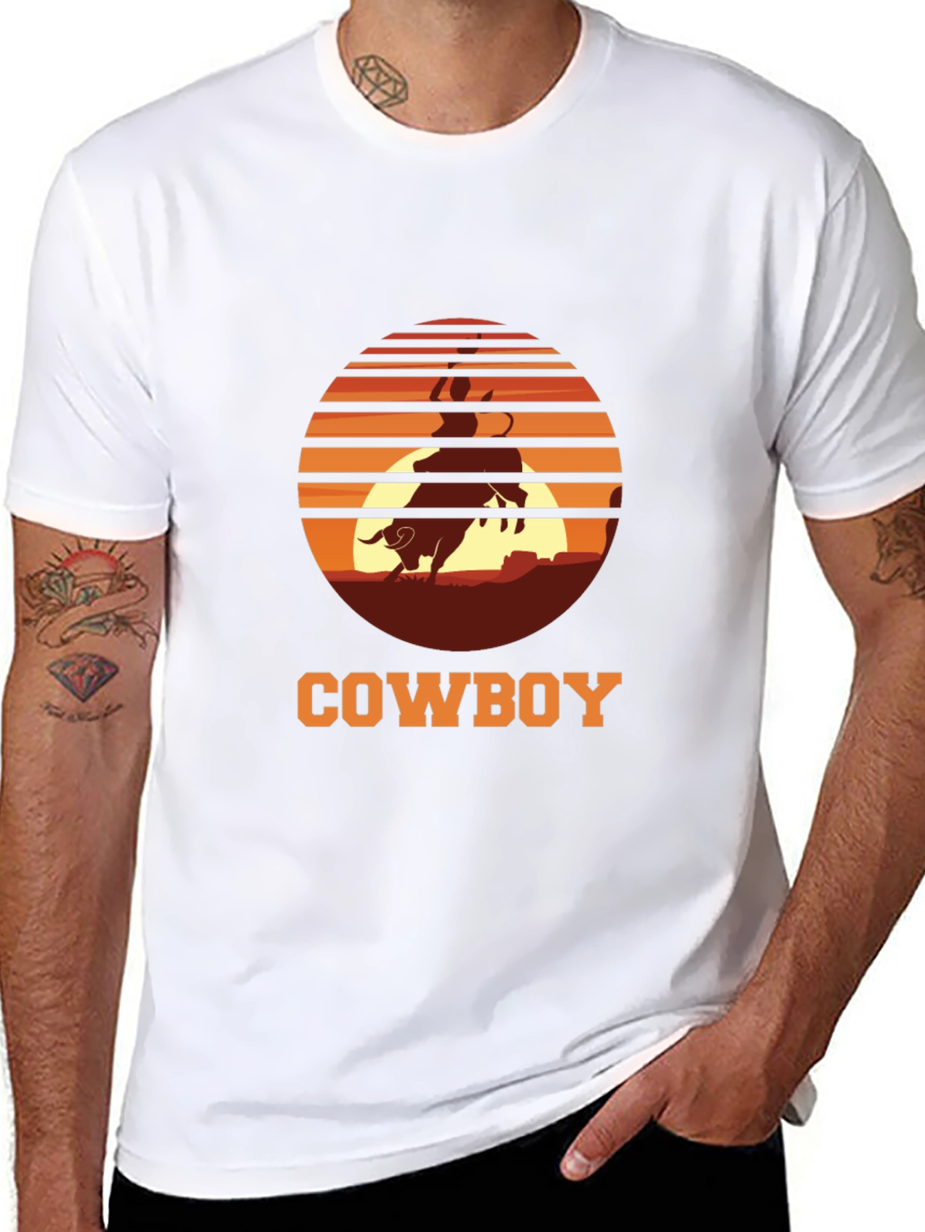 Cowboy Sunset Graphic Tee - Black Cotton T-Shirt