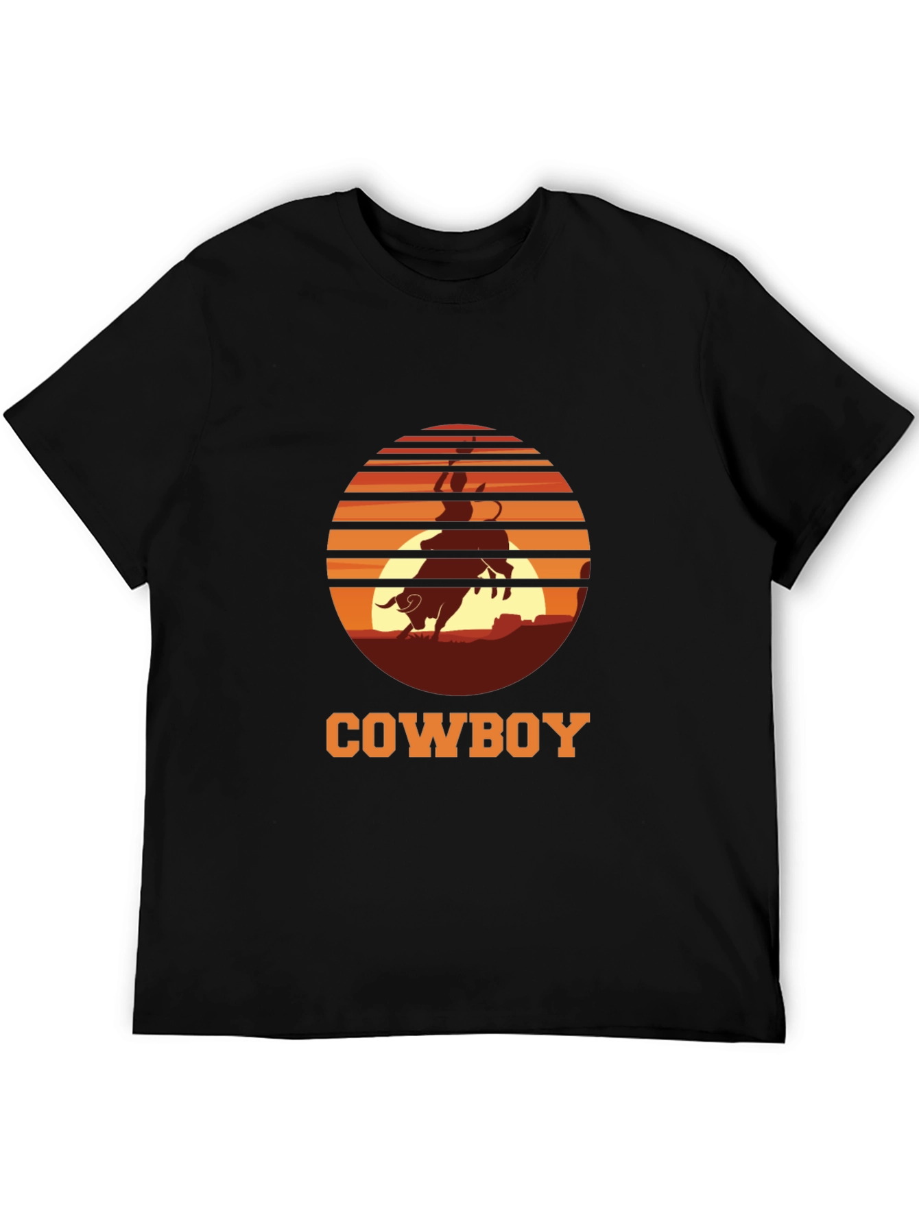 Cowboy Sunset Graphic Tee - Black Cotton T-Shirt