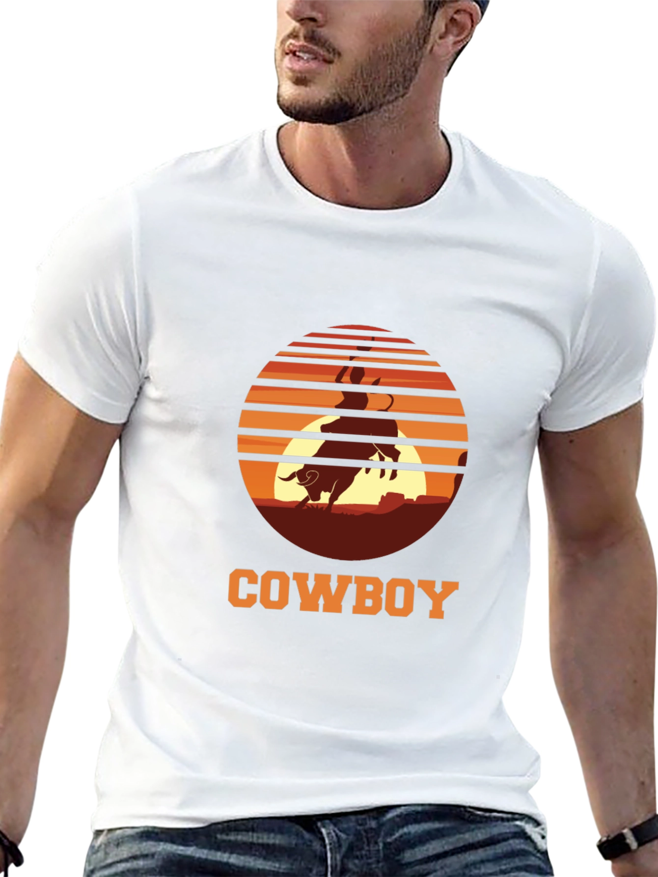 Cowboy Sunset Graphic Tee - Black Cotton T-Shirt
