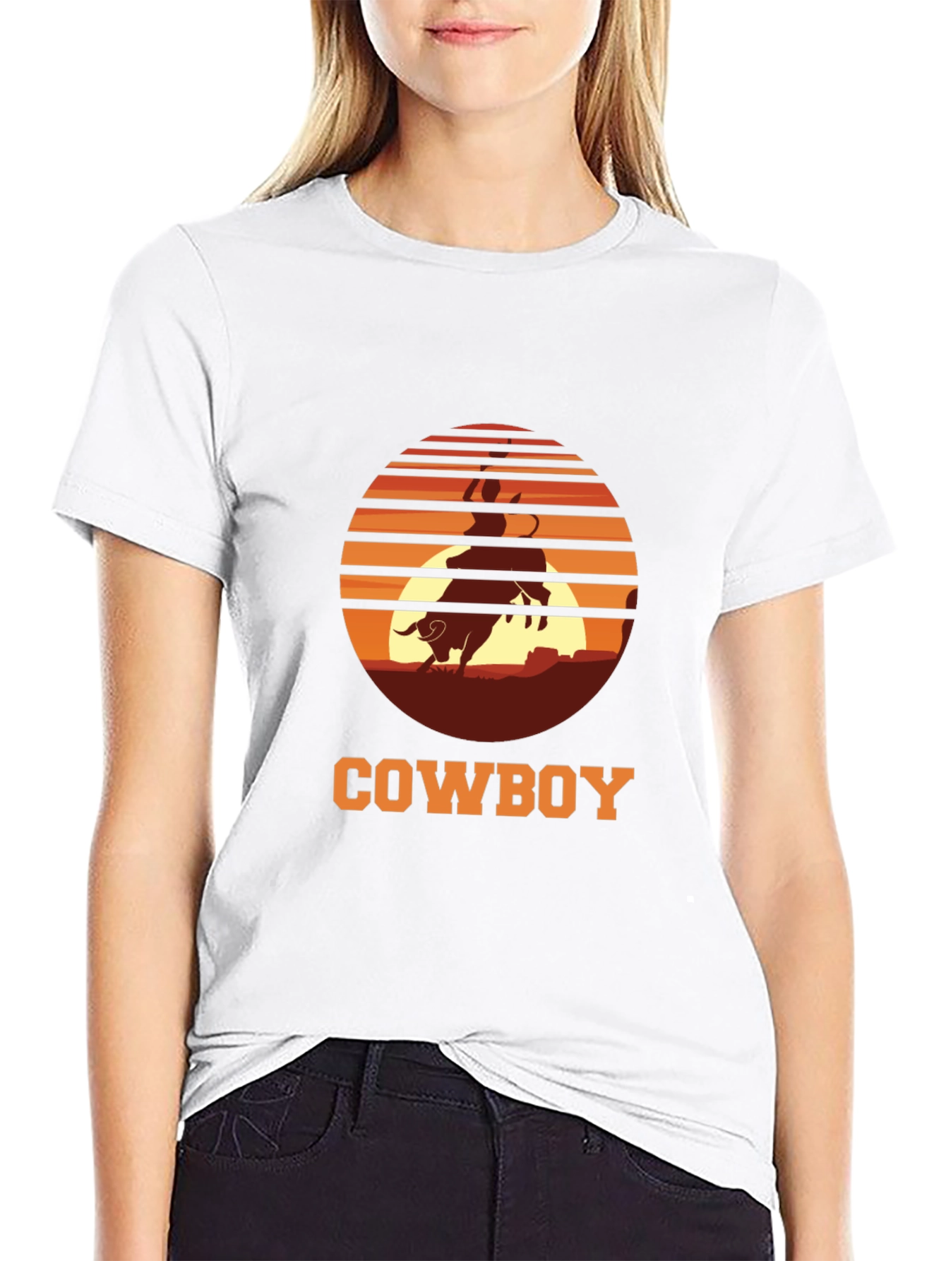 Cowboy Sunset Graphic Tee - Black Cotton T-Shirt
