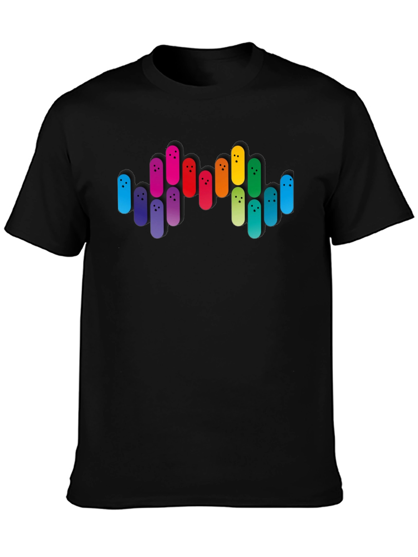 Colorful Bowling Pin Graphic Black T-Shirt