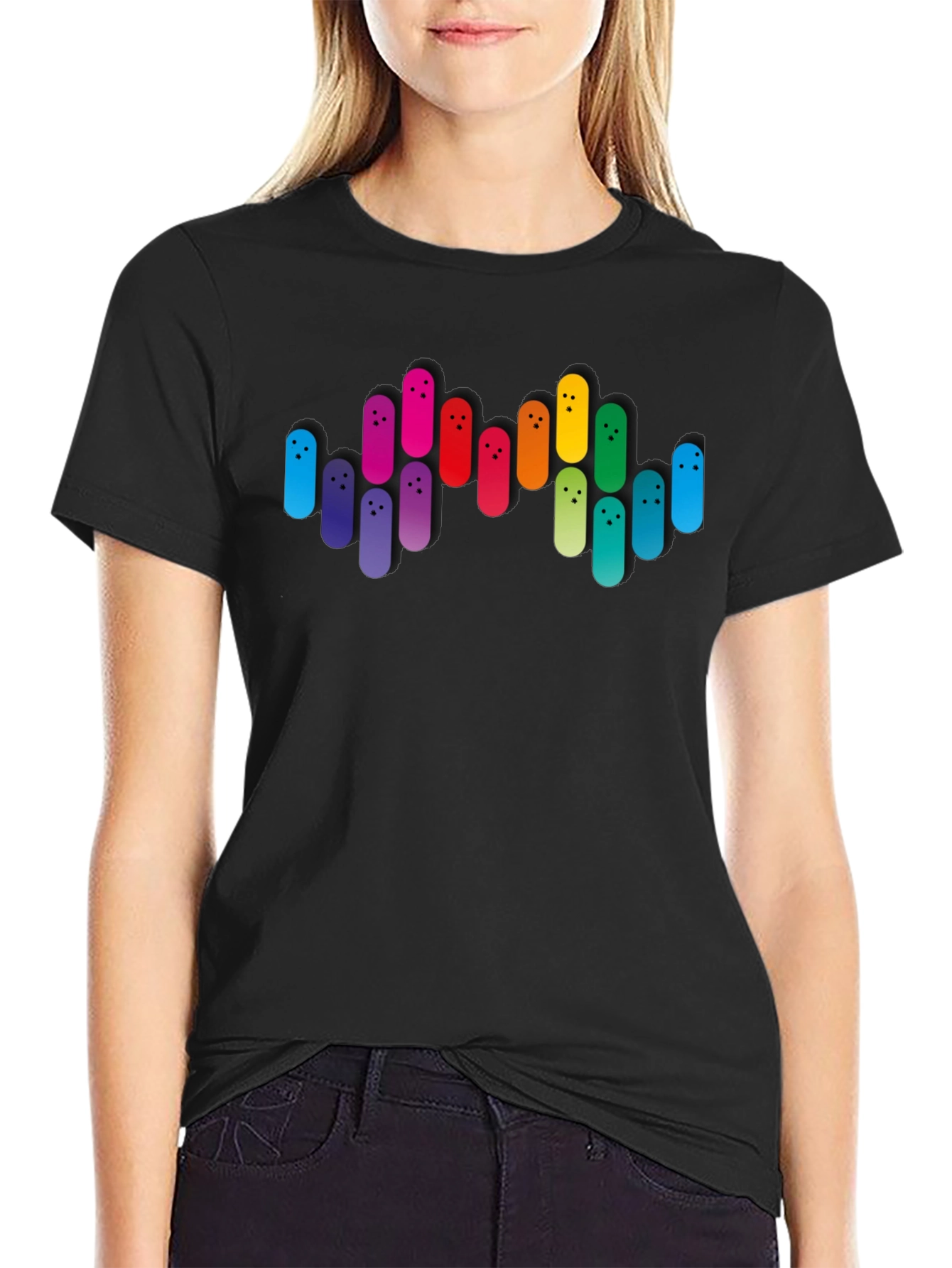 Colorful Bowling Pin Graphic Black T-Shirt