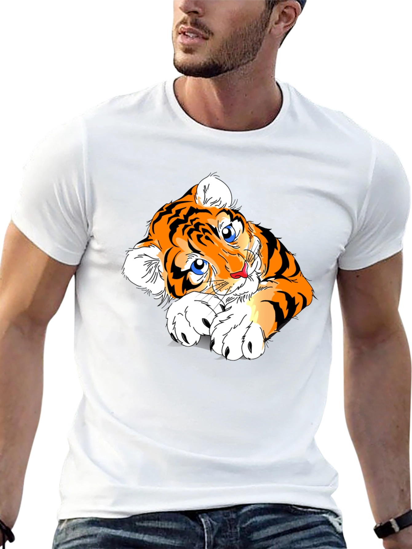 Cute Tiger Graphic Tee - Black Cotton Blend