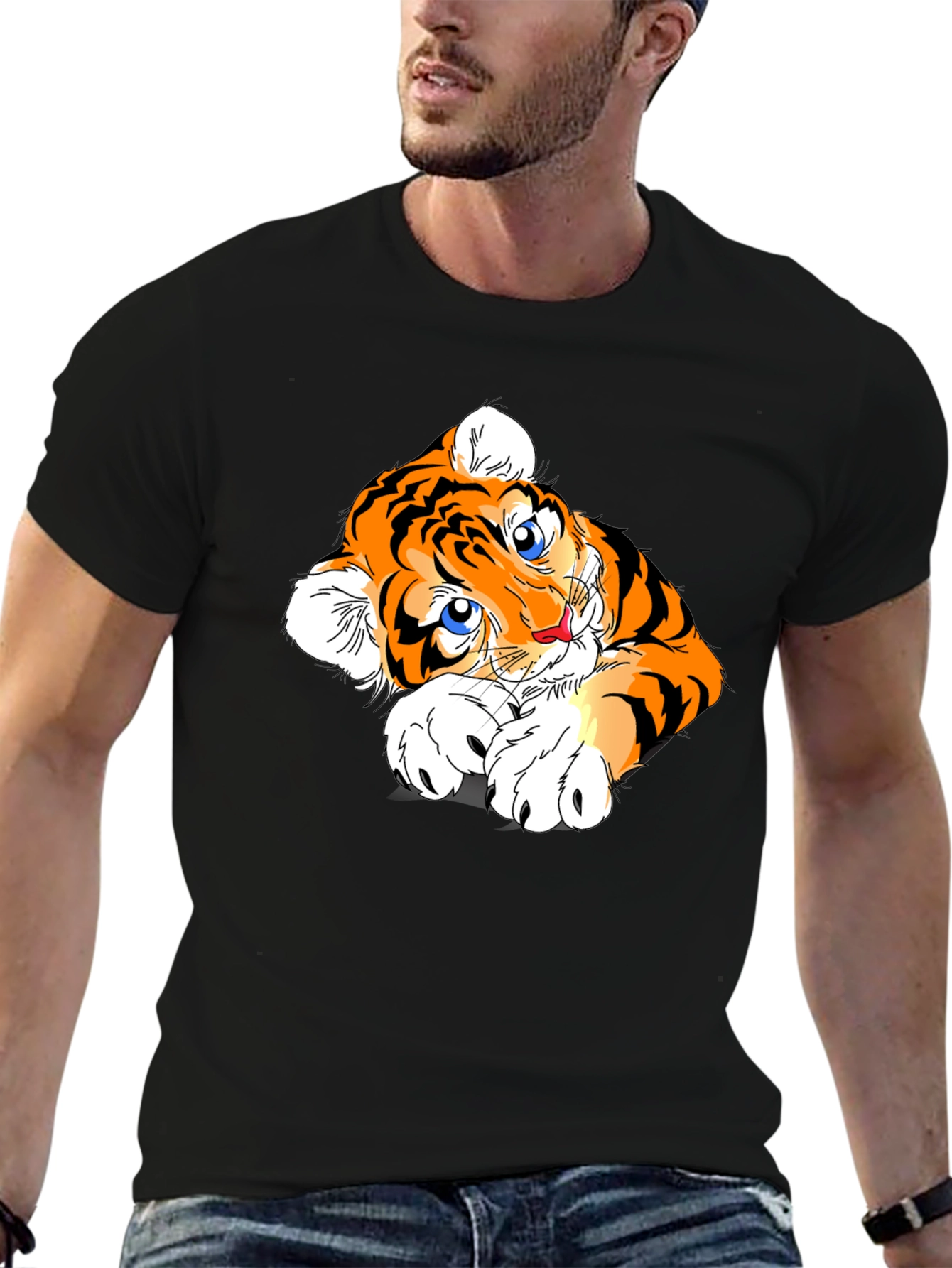 Cute Tiger Graphic Tee - Black Cotton Blend
