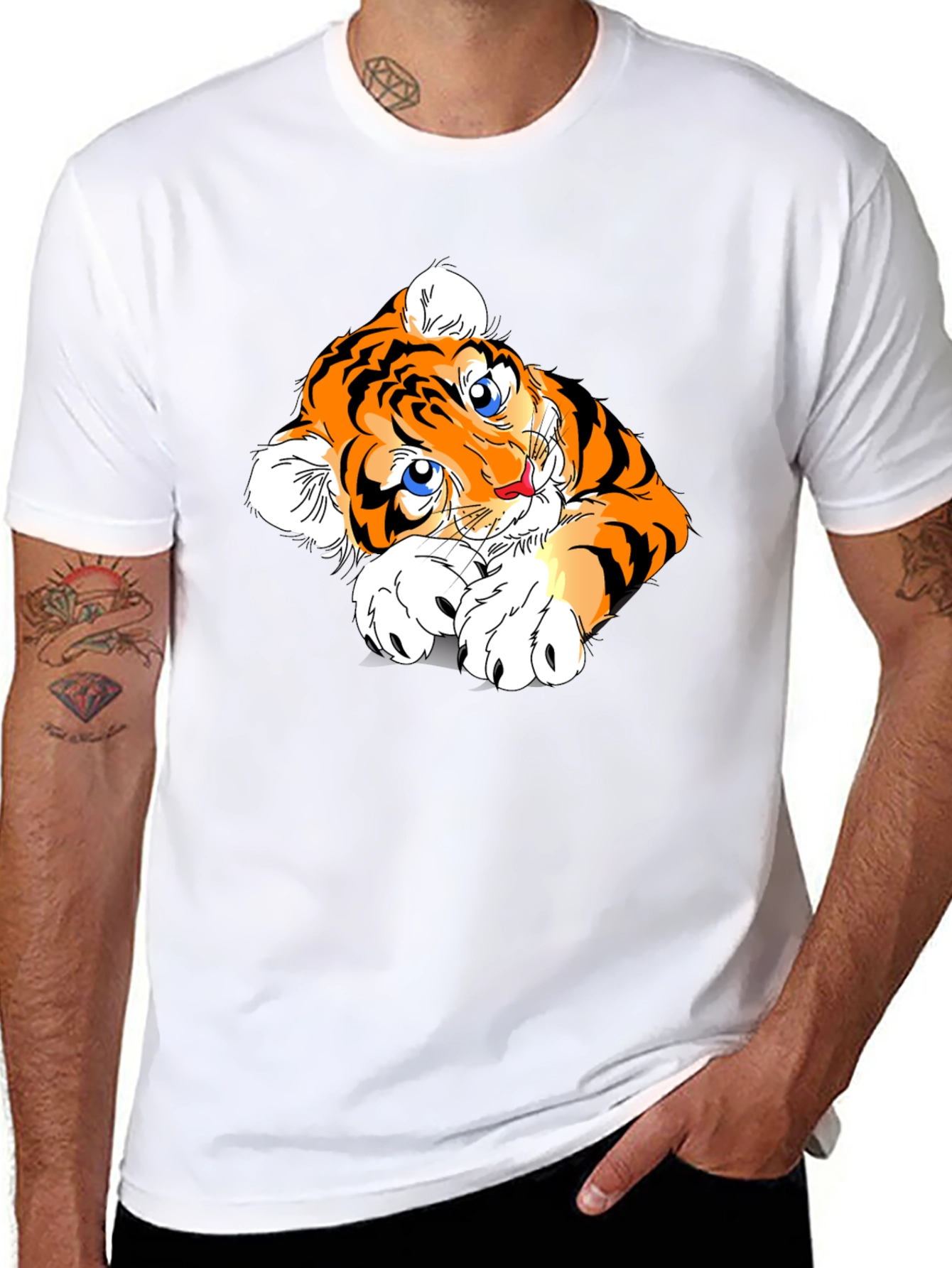 Cute Tiger Graphic Tee - Black Cotton Blend
