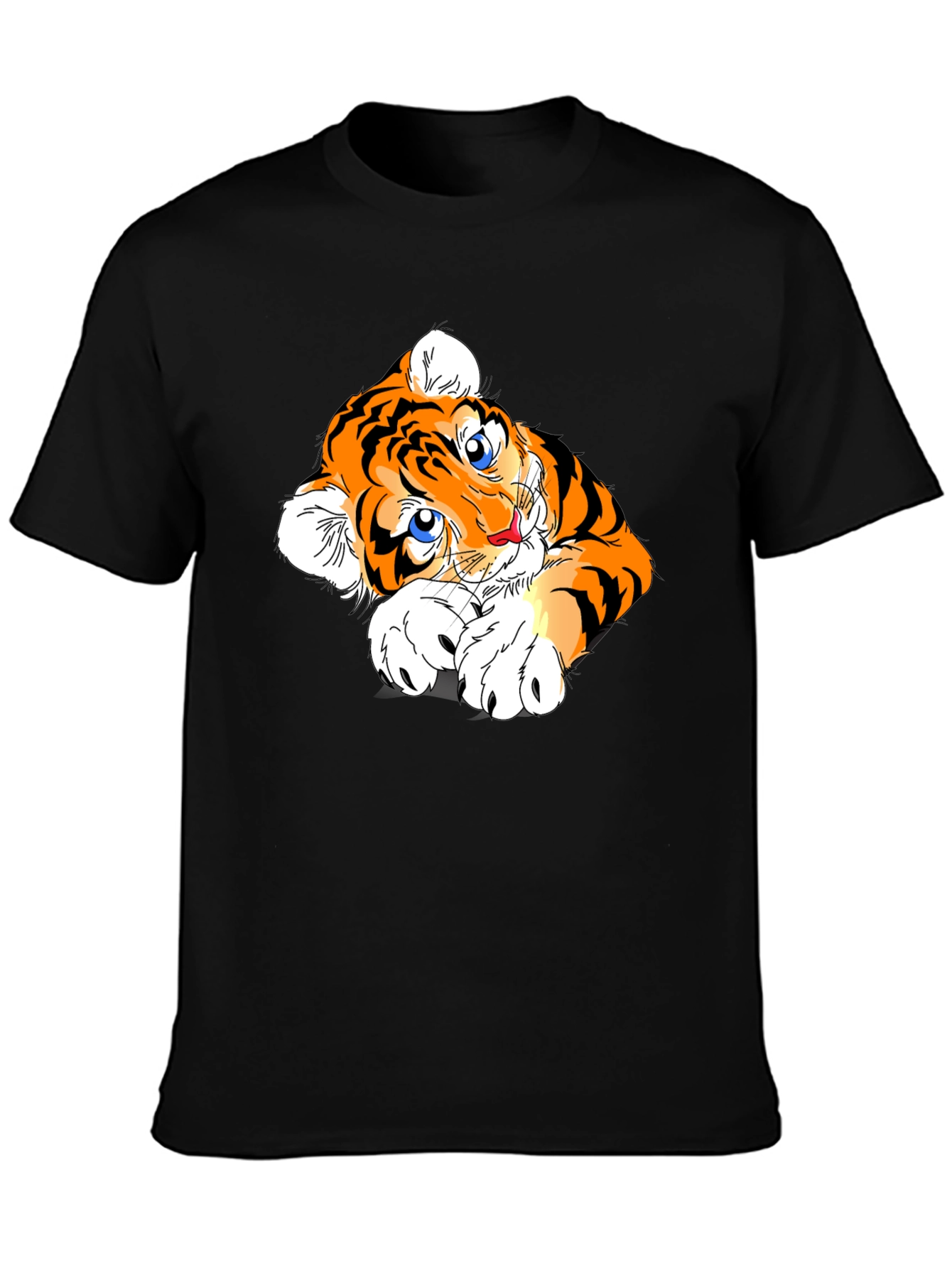 Cute Tiger Graphic Tee - Black Cotton Blend