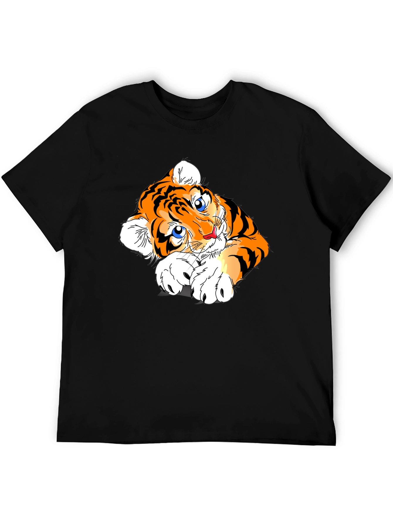 Cute Tiger Graphic Tee - Black Cotton Blend