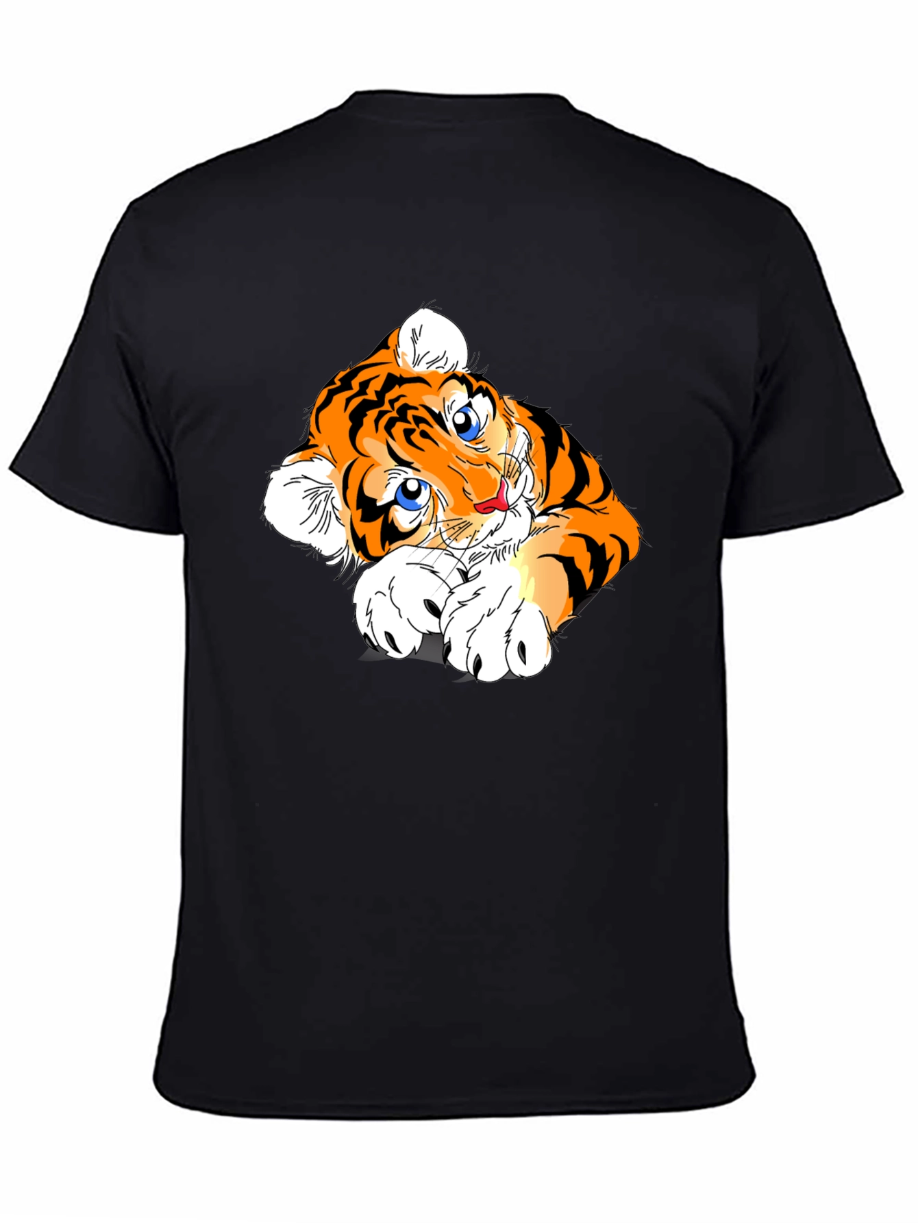 Cute Tiger Graphic Tee - Black Cotton Blend