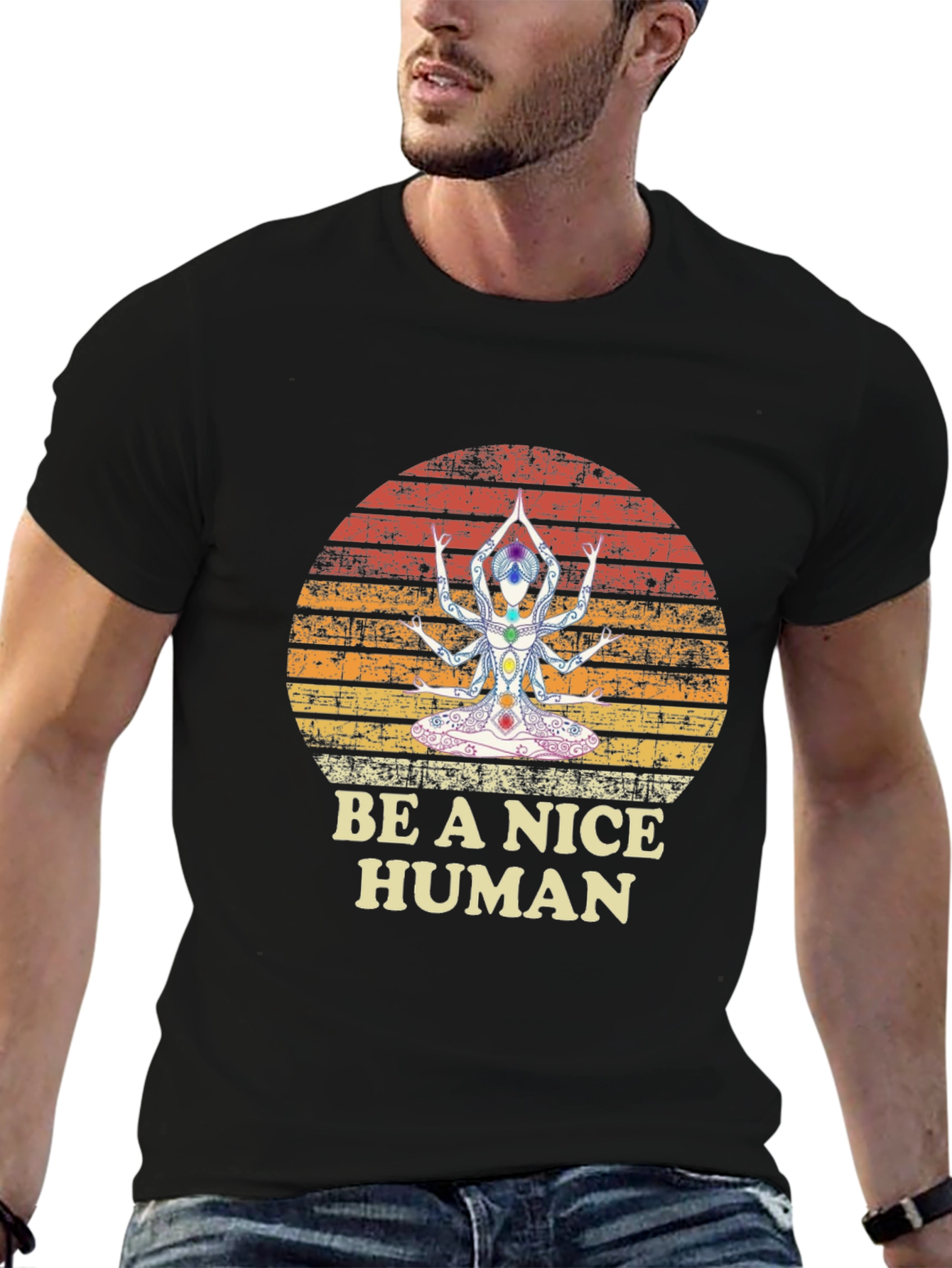 Be A Nice Human Yoga Chakra T-Shirt - Black