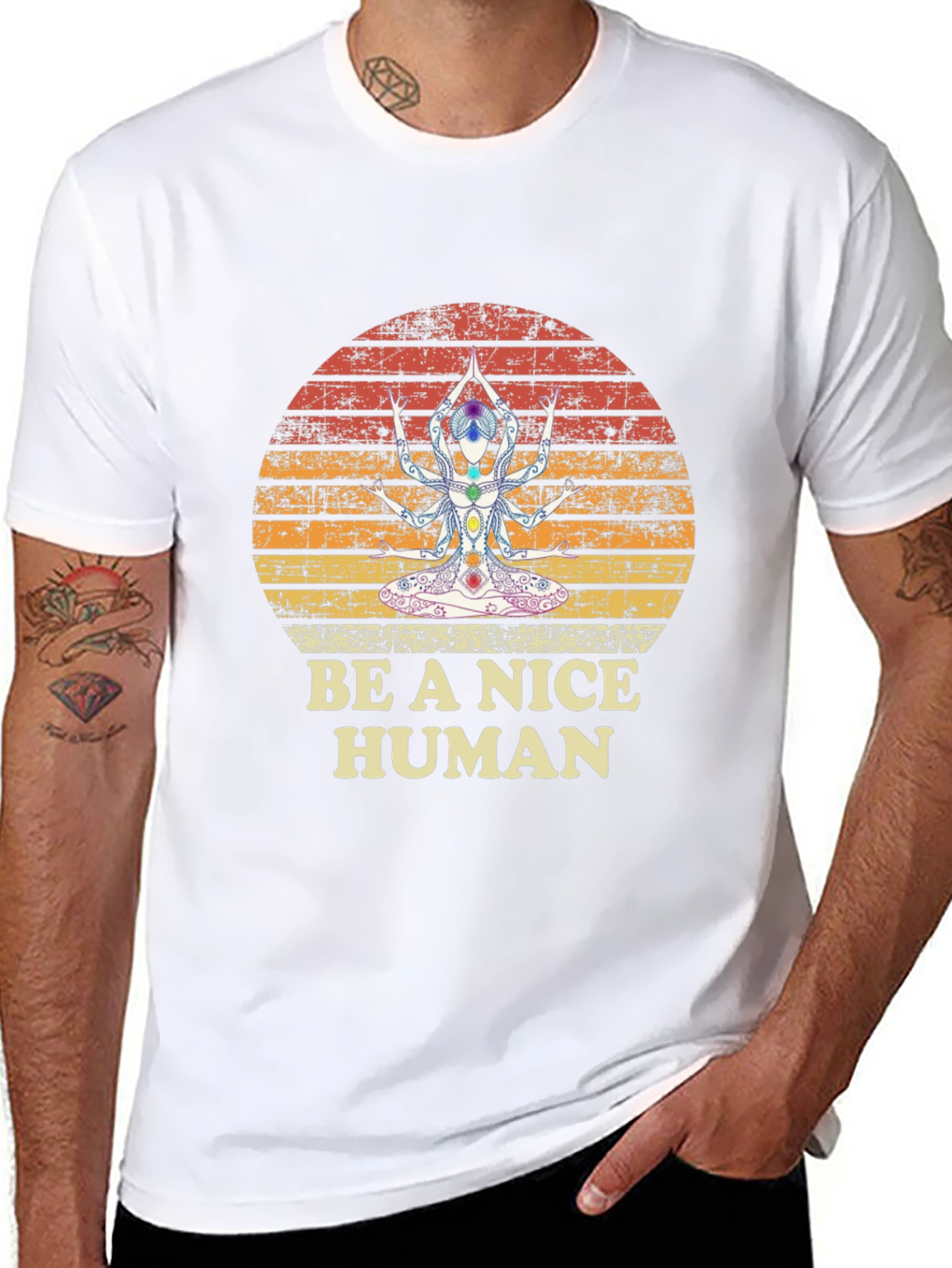 Be A Nice Human Yoga Chakra T-Shirt - Black