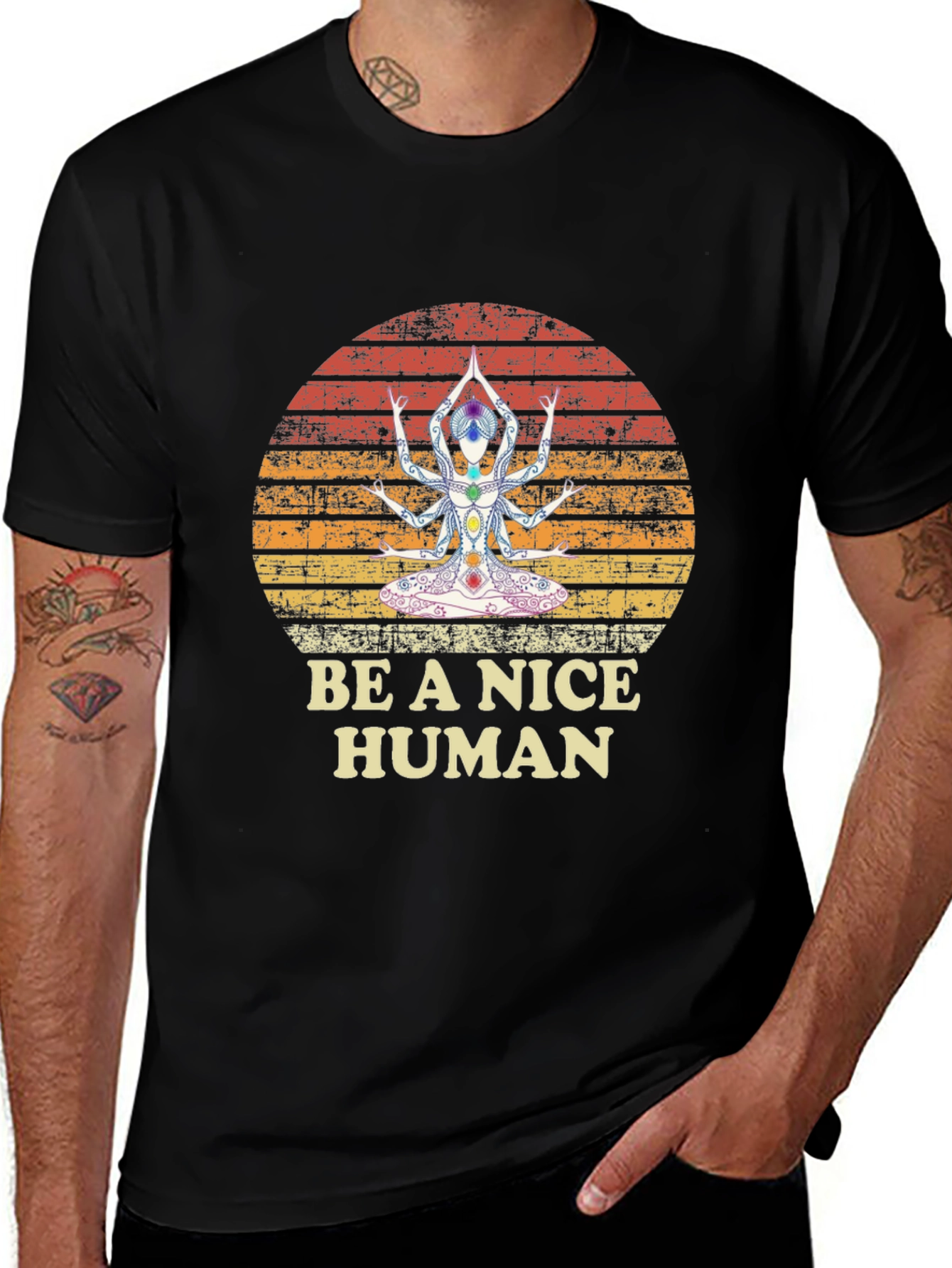 Be A Nice Human Yoga Chakra T-Shirt - Black