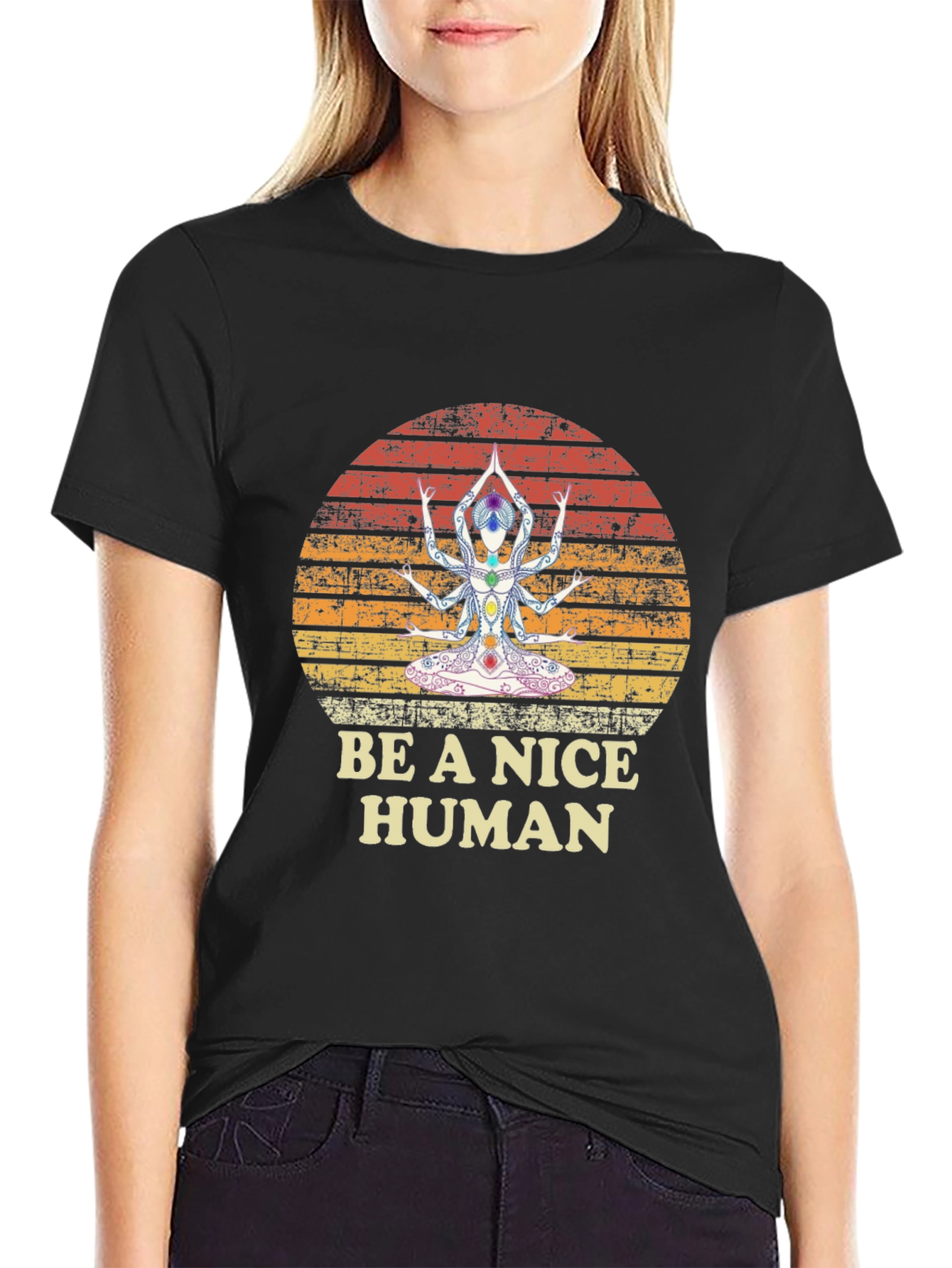 Be A Nice Human Yoga Chakra T-Shirt - Black