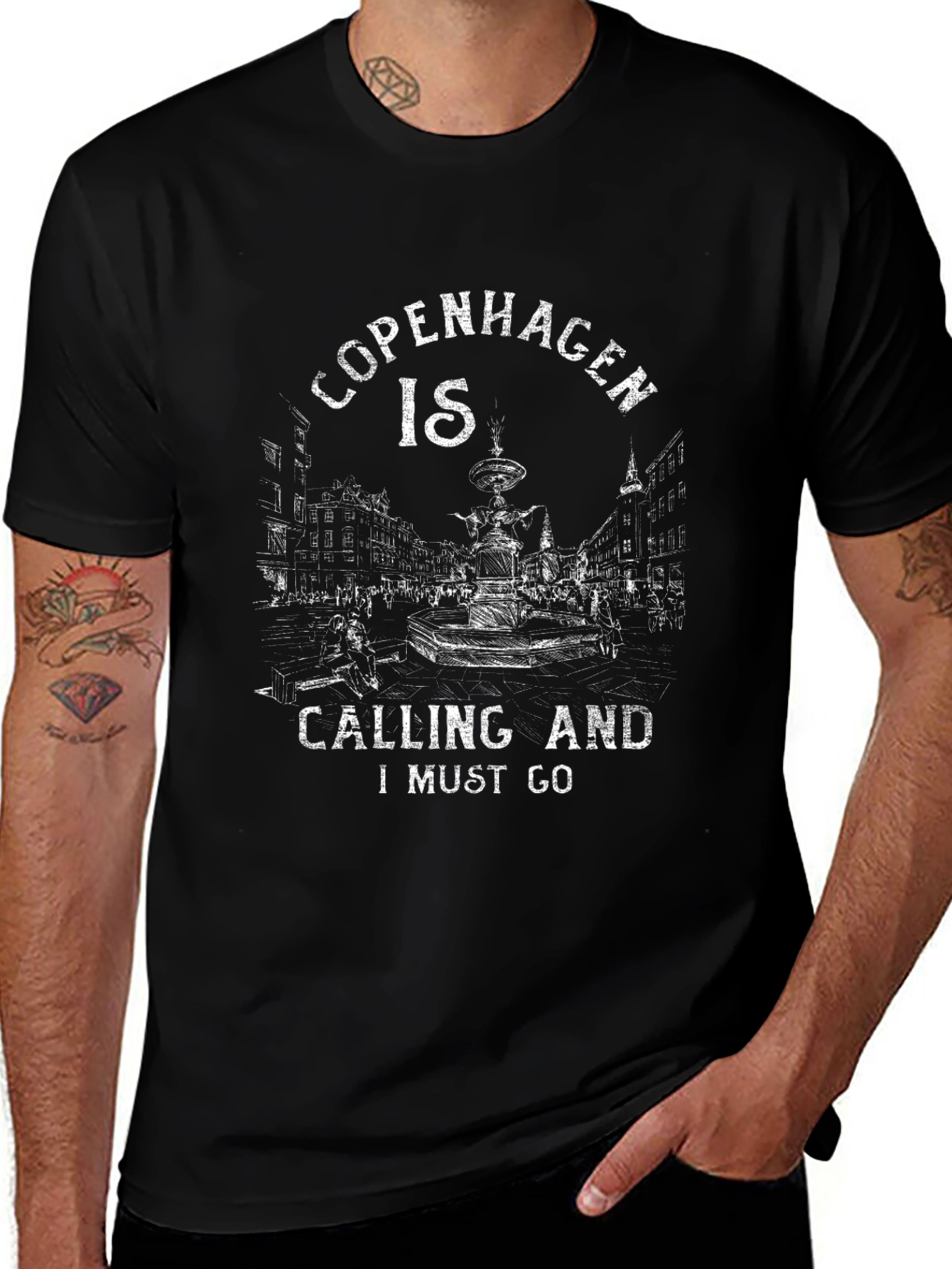 Copenhagen Calling Graphic Tee - Black Cotton T-Shirt