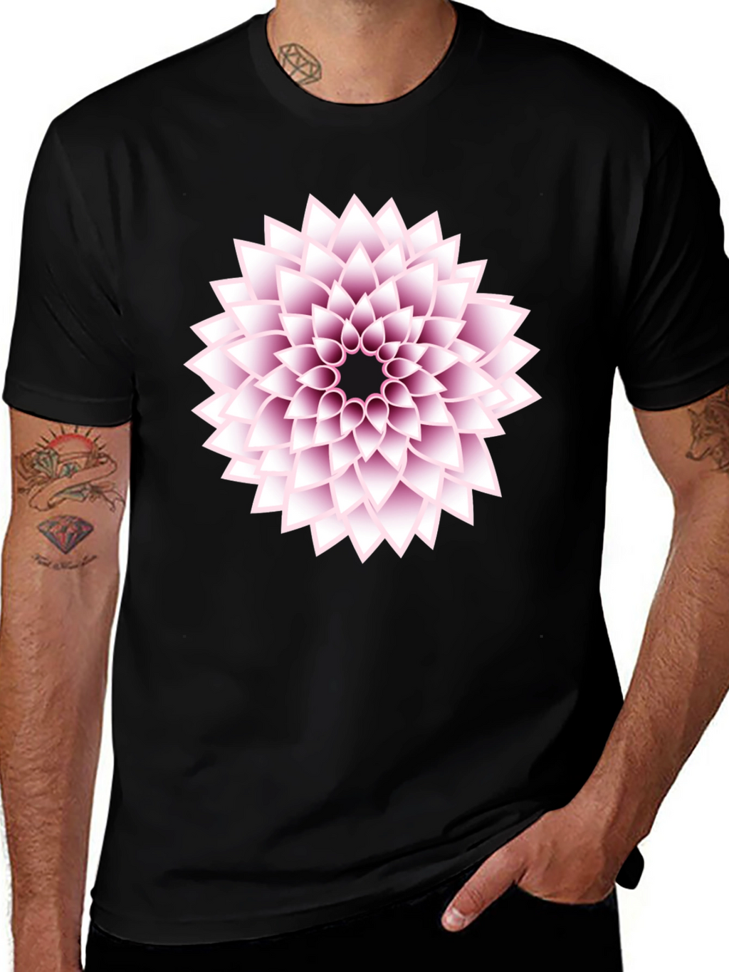 Black T-Shirt with Floral Design