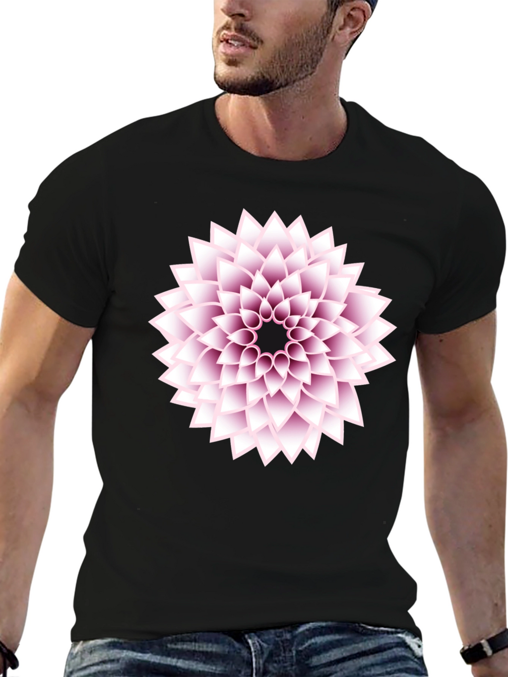 Black T-Shirt with Floral Design