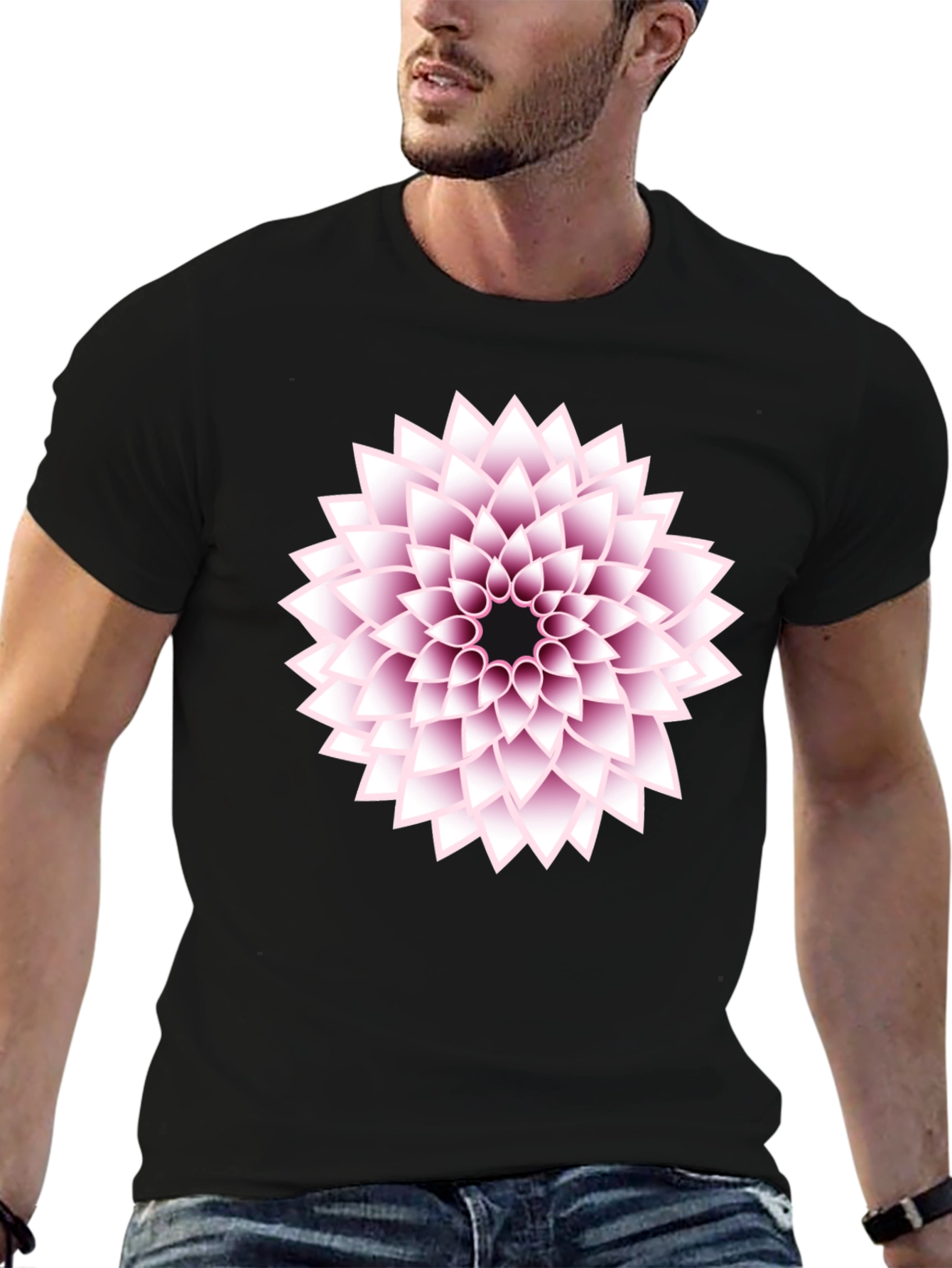 Black T-Shirt with Floral Design