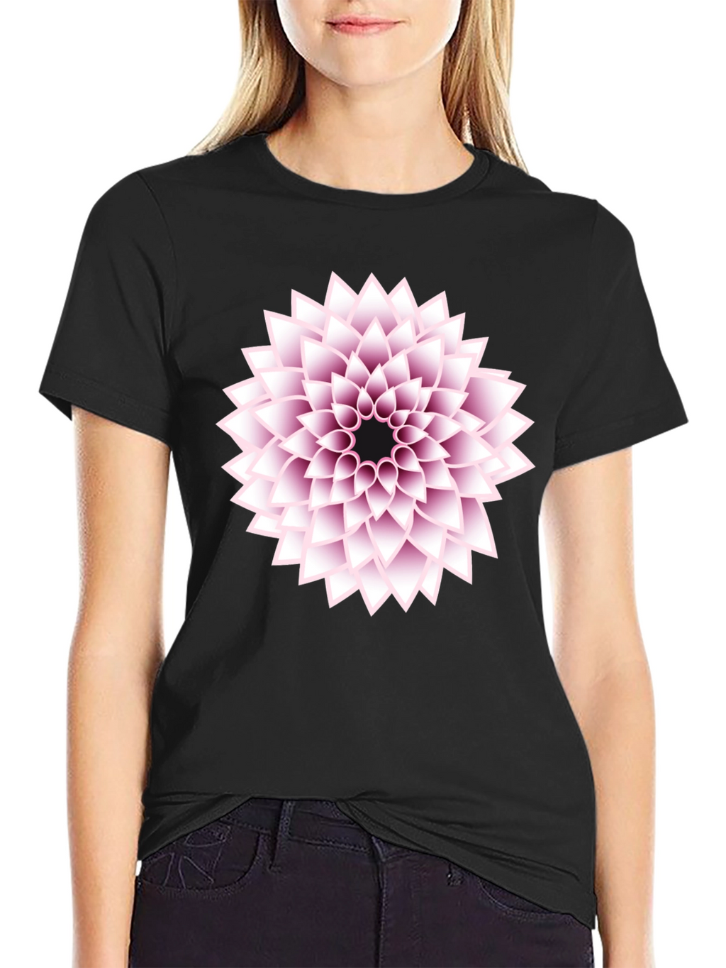 Black T-Shirt with Floral Design