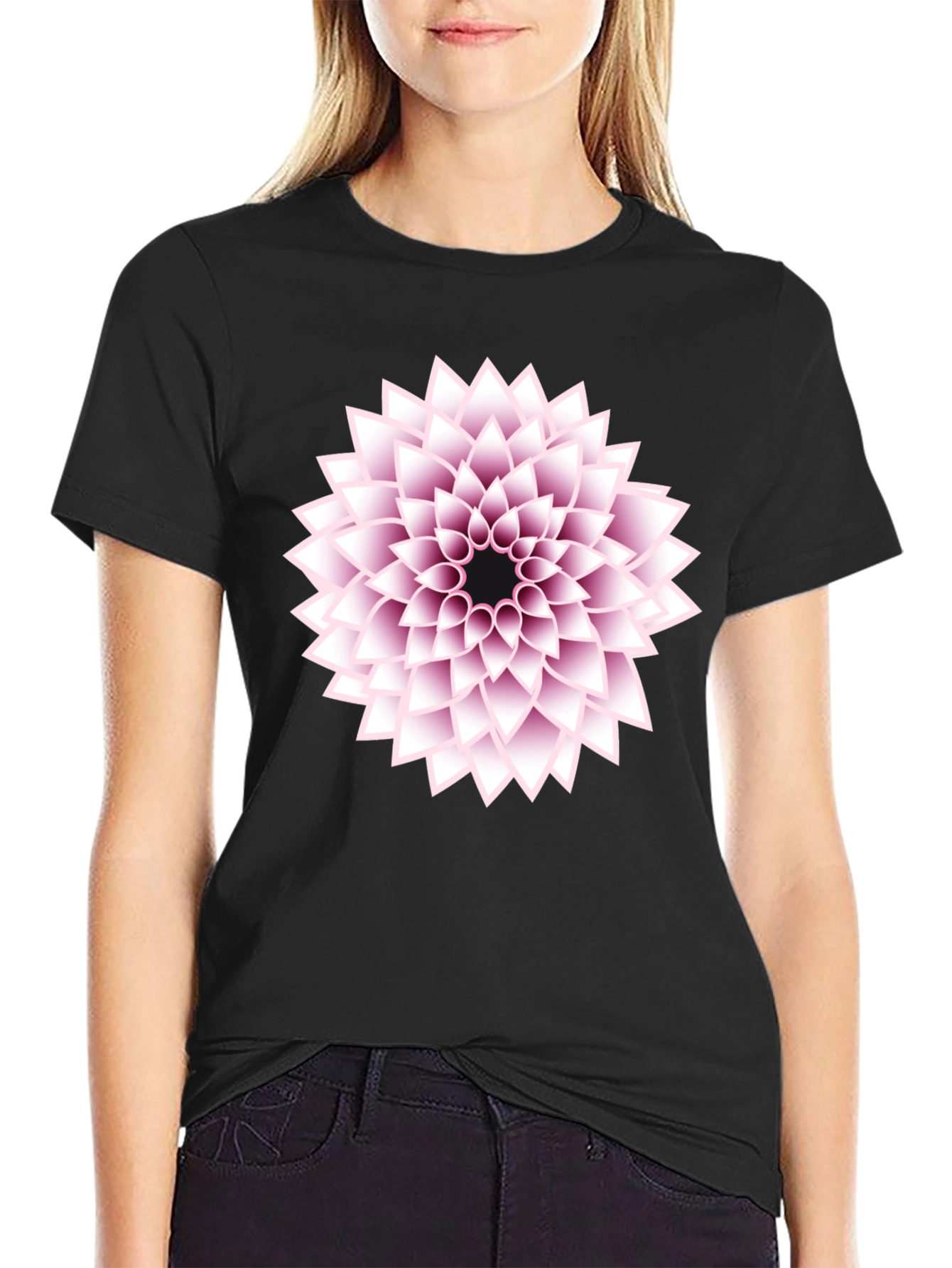 Black T-Shirt with Floral Design