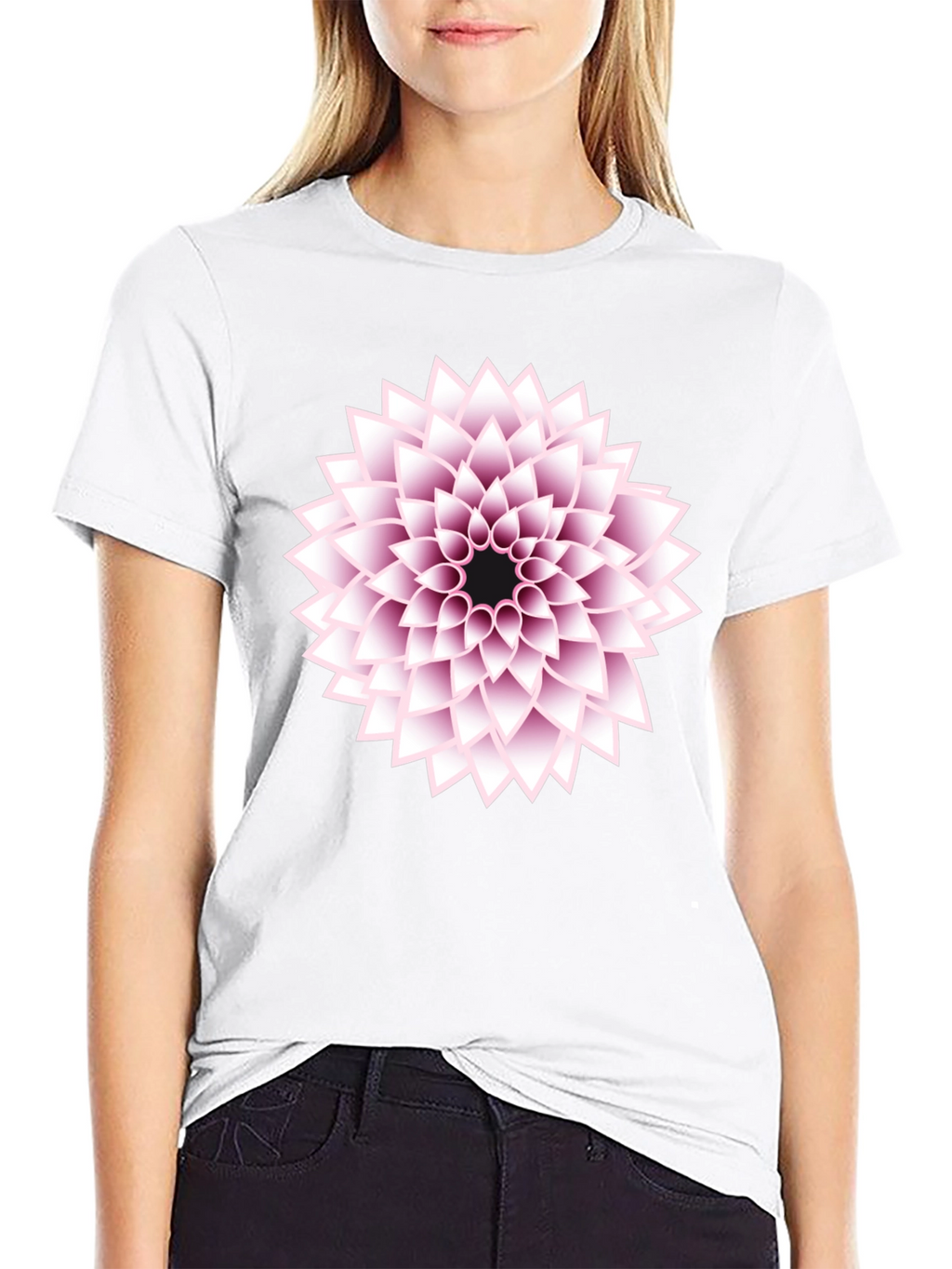 Black T-Shirt with Floral Design