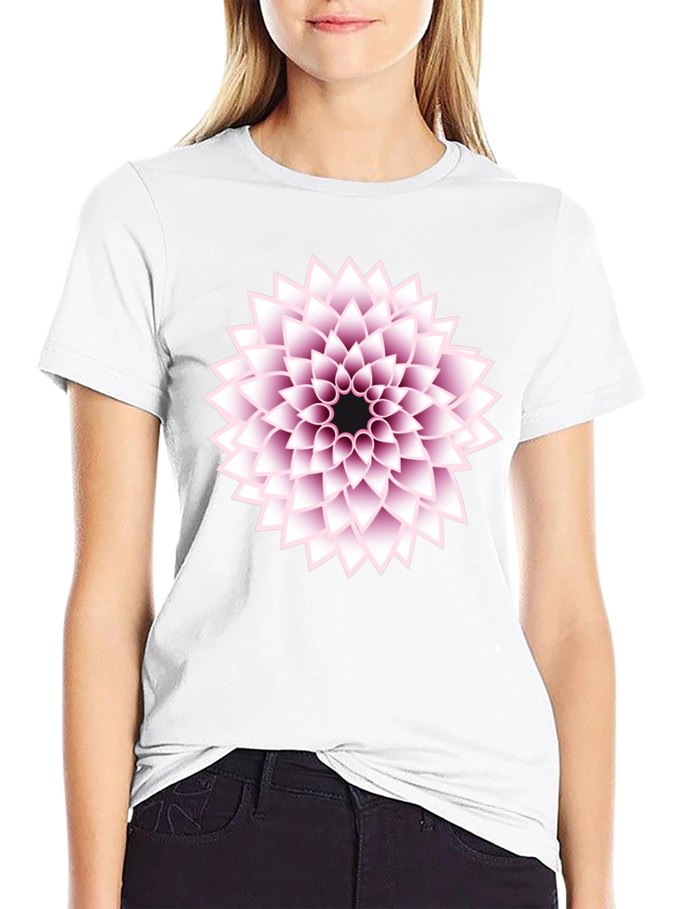 Black T-Shirt with Floral Design